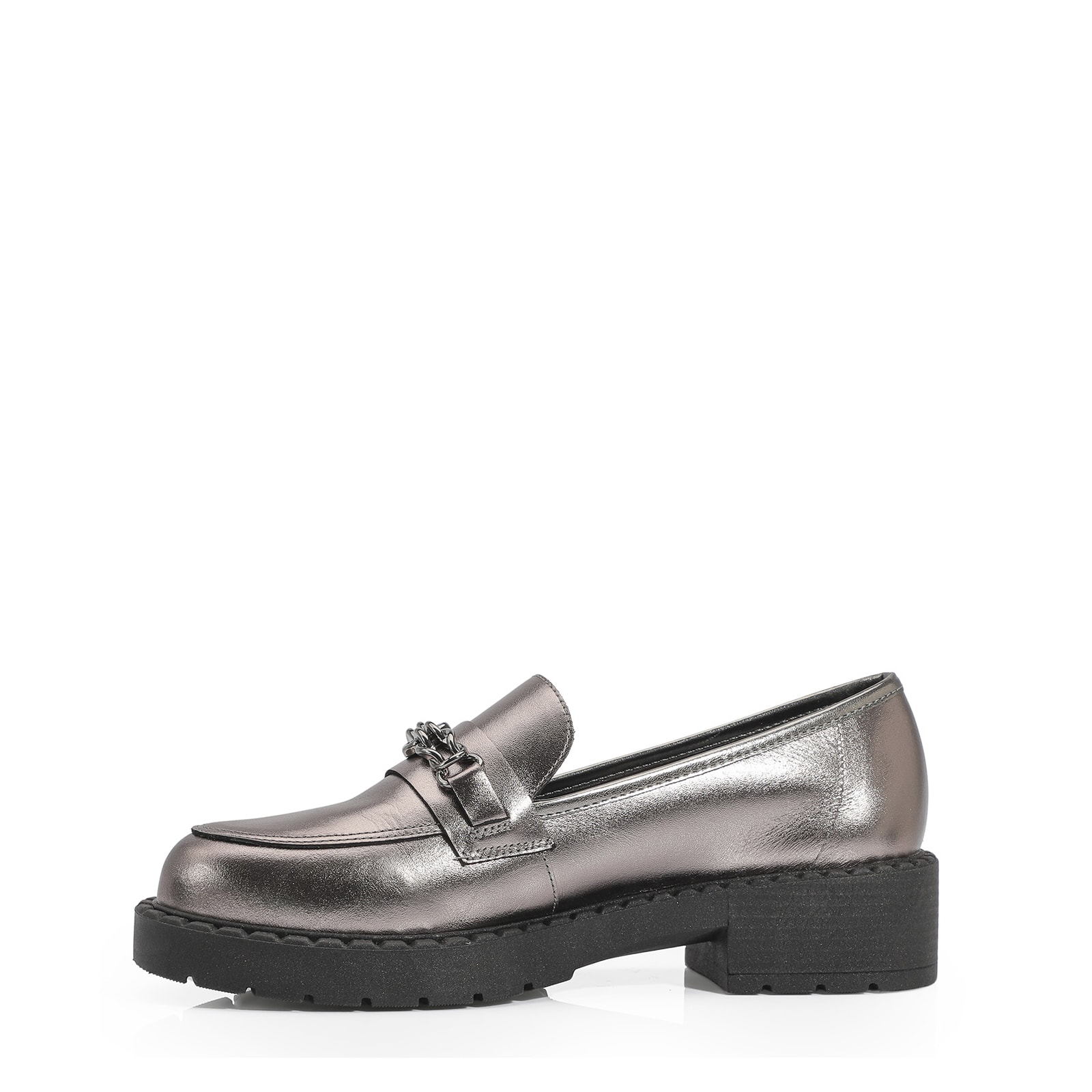 Mocassim Couro Prata