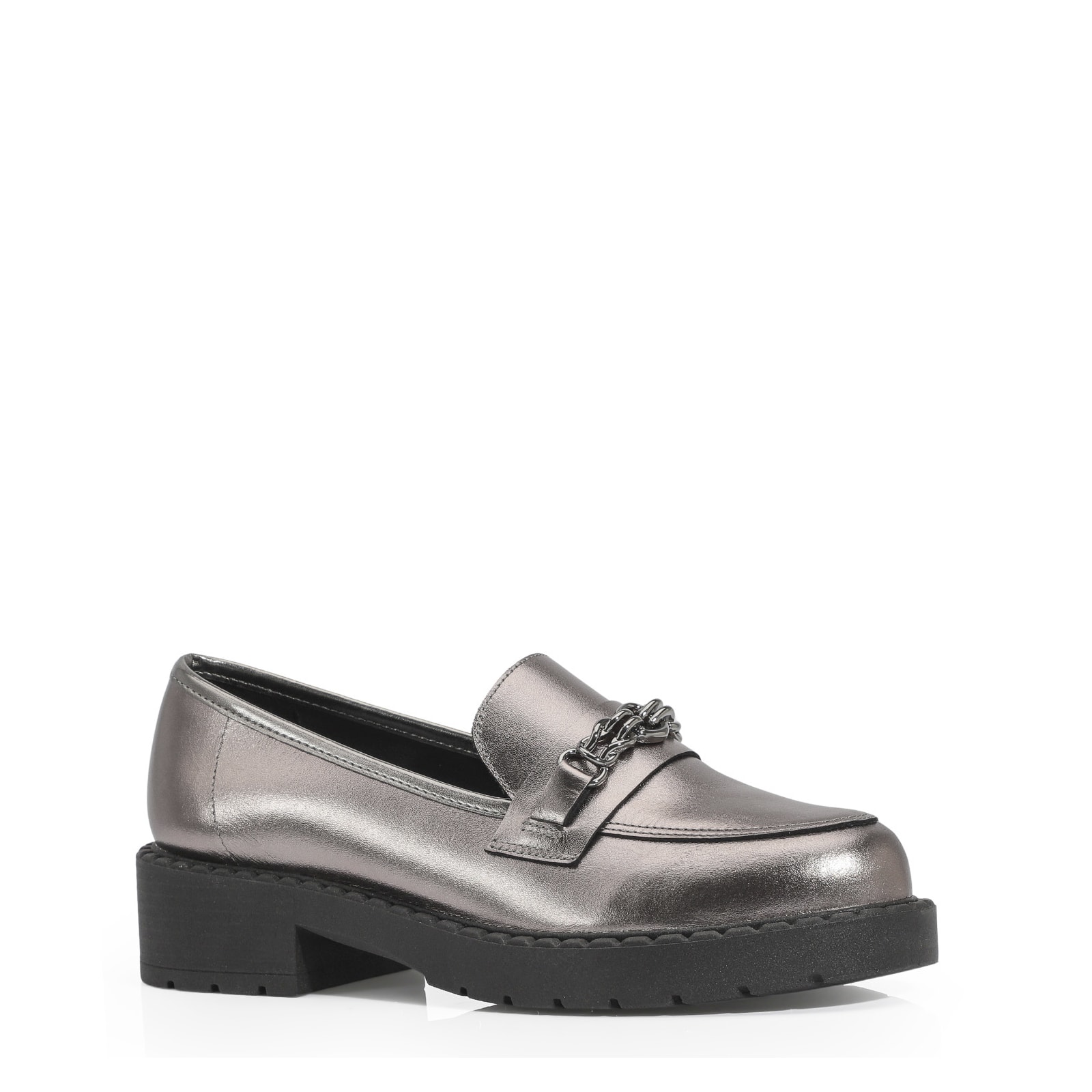 Mocassim Couro Prata