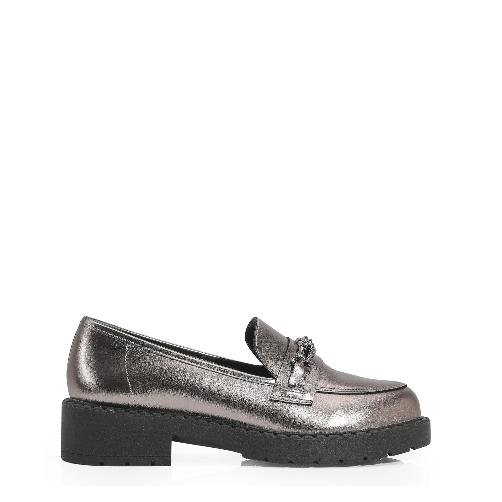 Mocassim Couro Prata