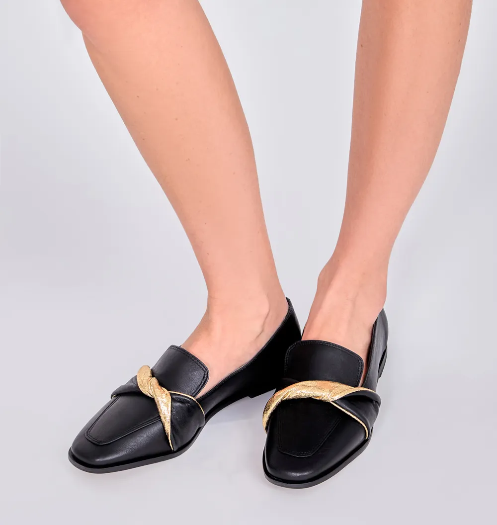 Mocassim Couro Preto/Dourado - imagem 2