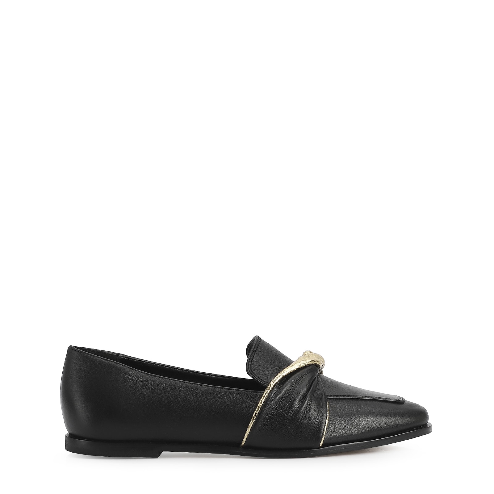 Mocassim Couro Preto/Dourado