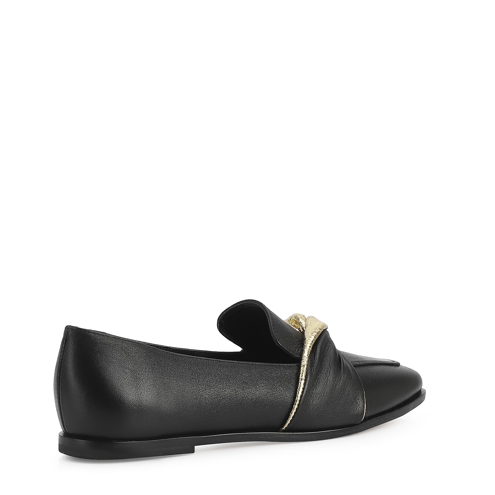 Mocassim Couro Preto/Dourado