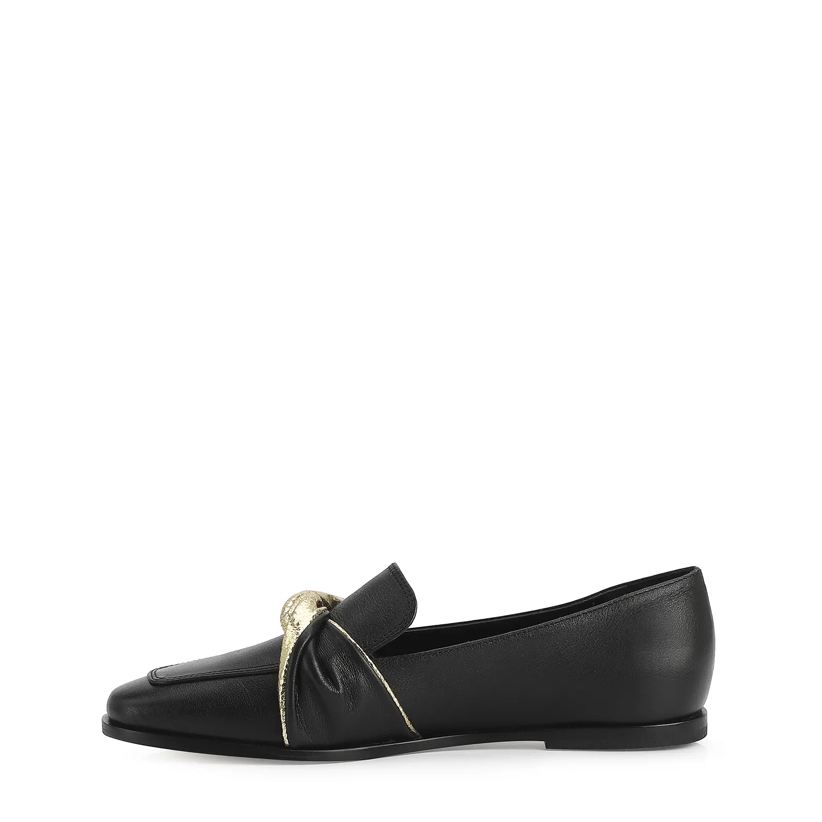 Mocassim Couro Preto/Dourado