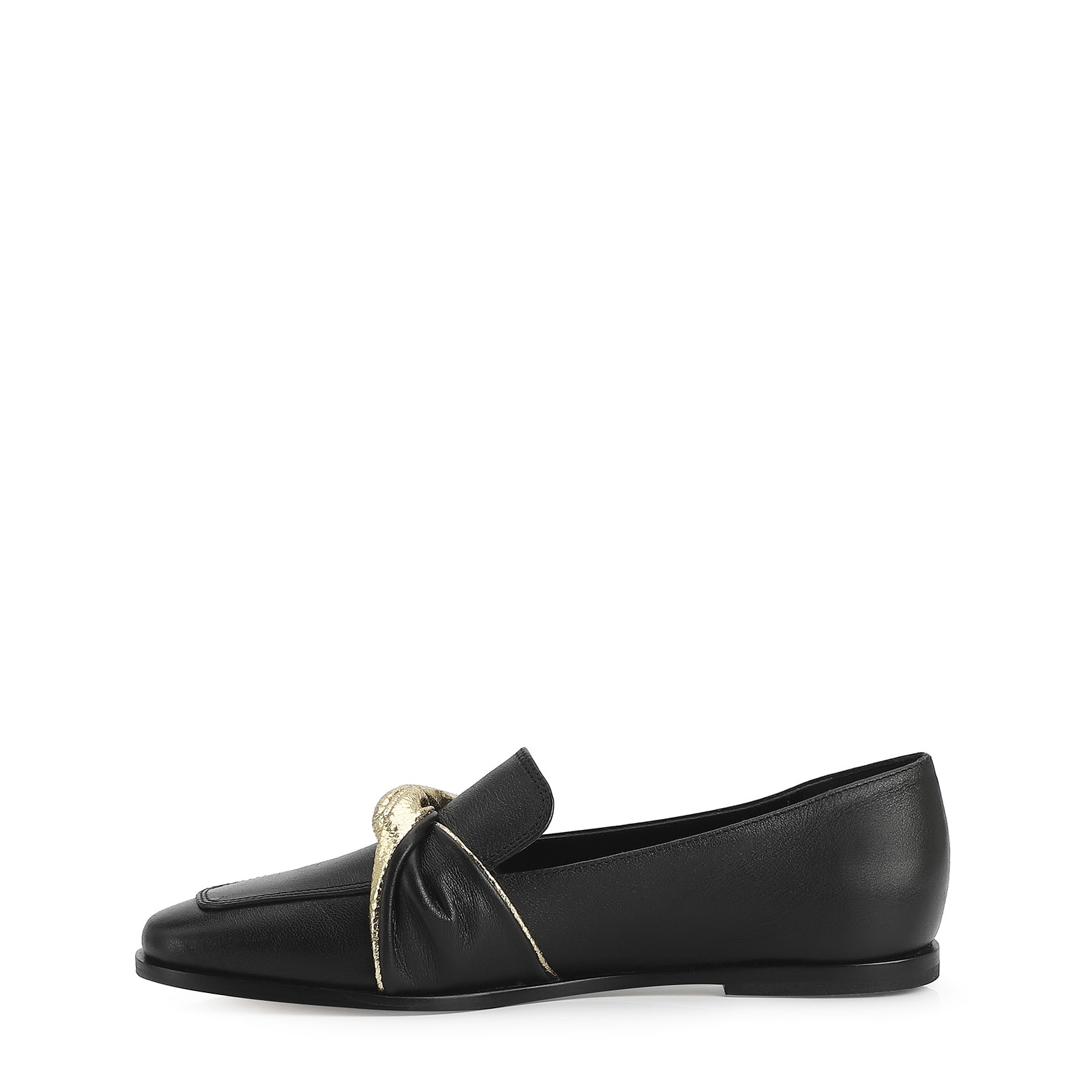 Mocassim Couro Preto/Dourado