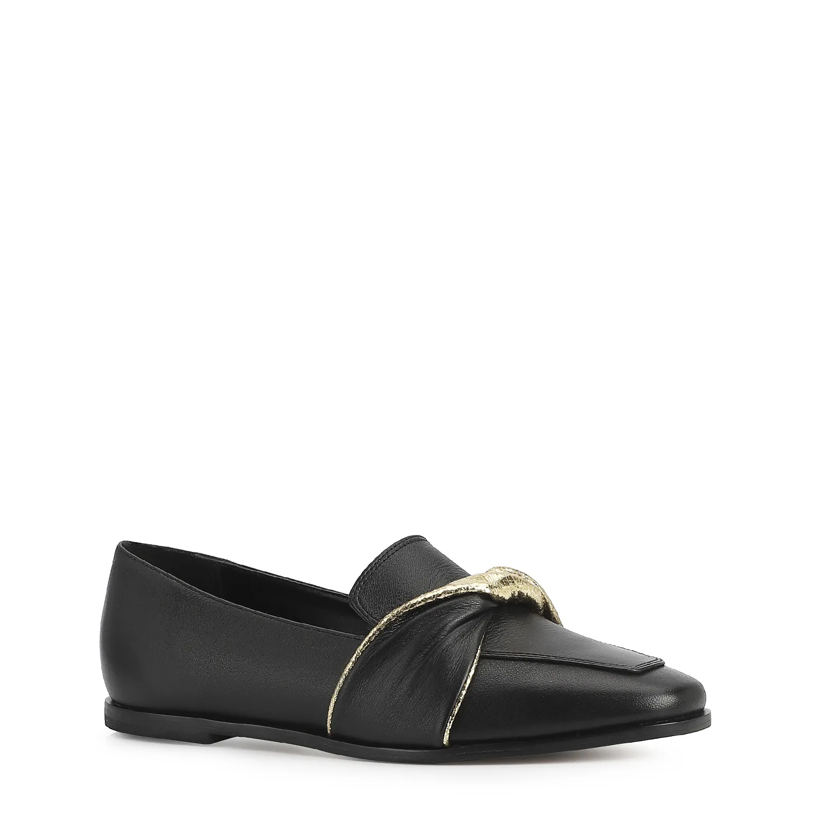 Mocassim Couro Preto/Dourado