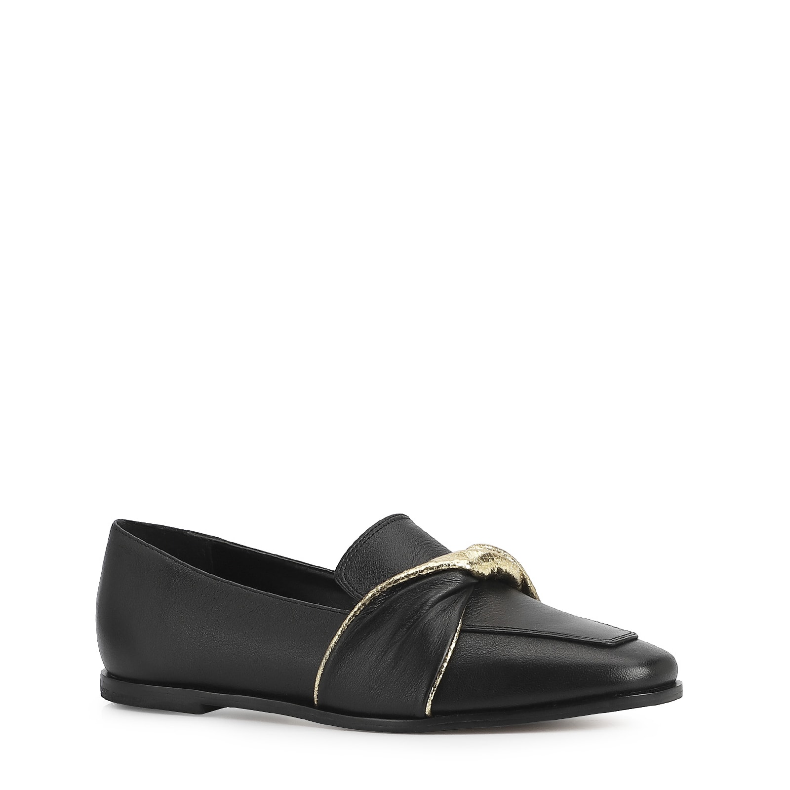 Mocassim Couro Preto/Dourado