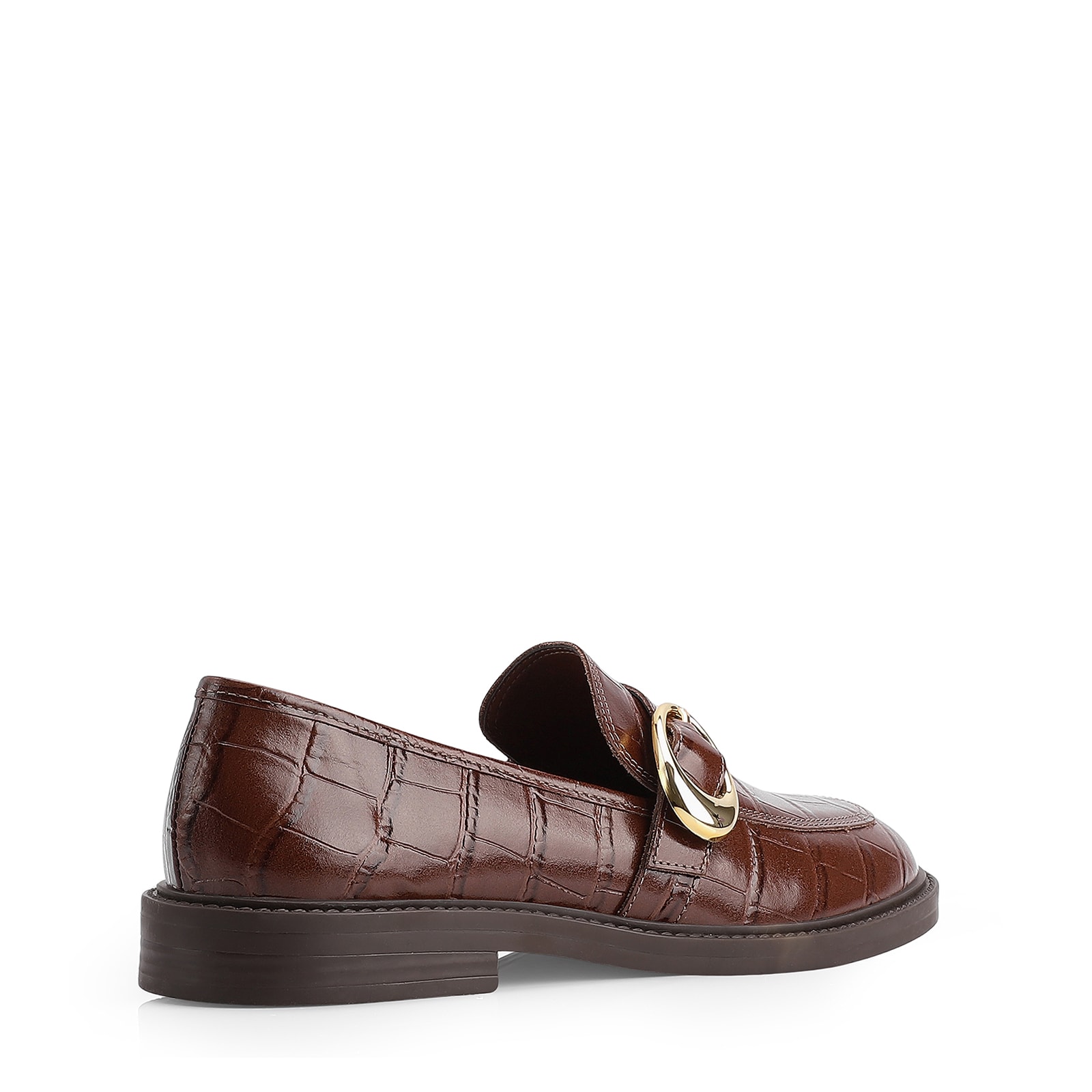 Mocassim Fivela Couro Croco Marrom
