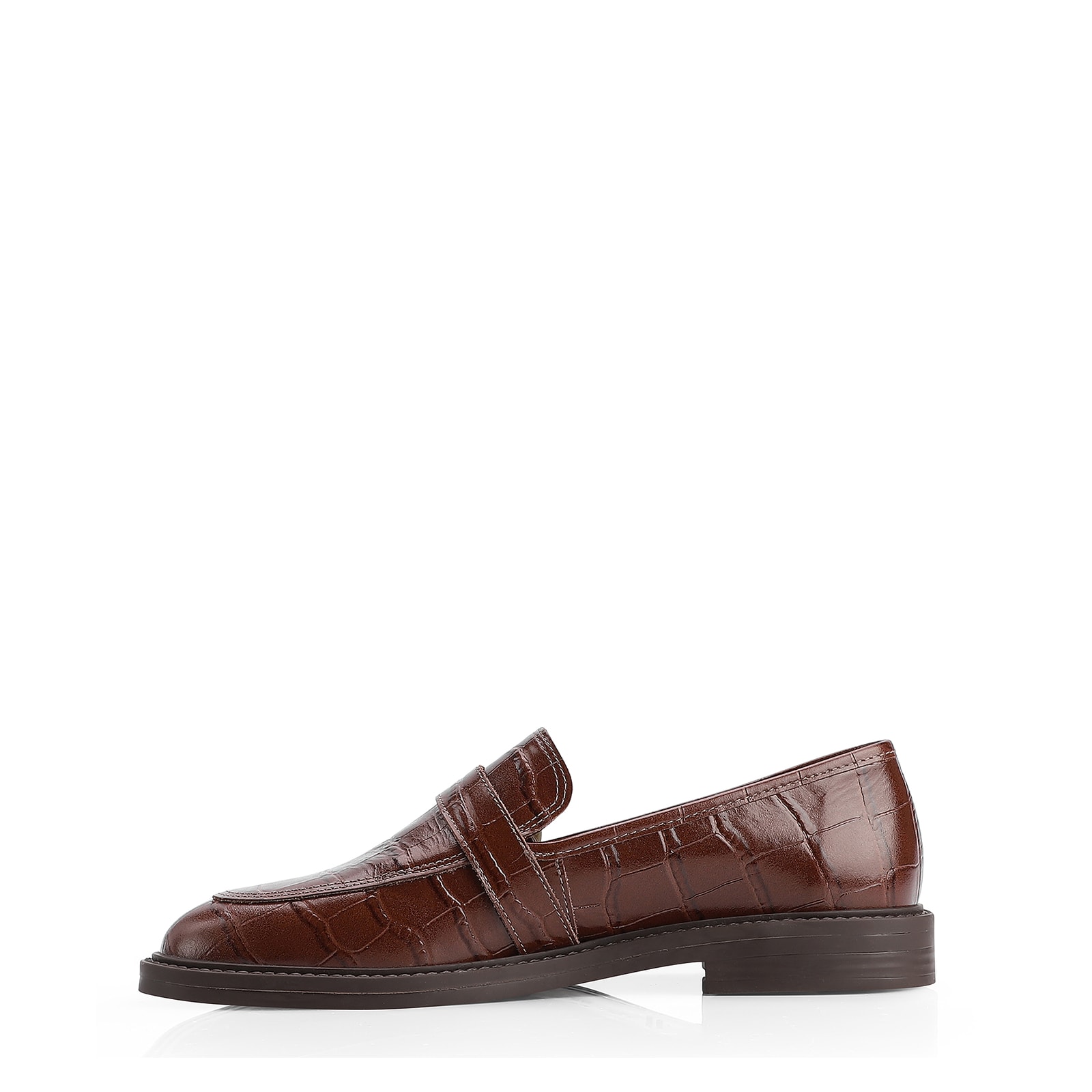 Mocassim Fivela Couro Croco Marrom