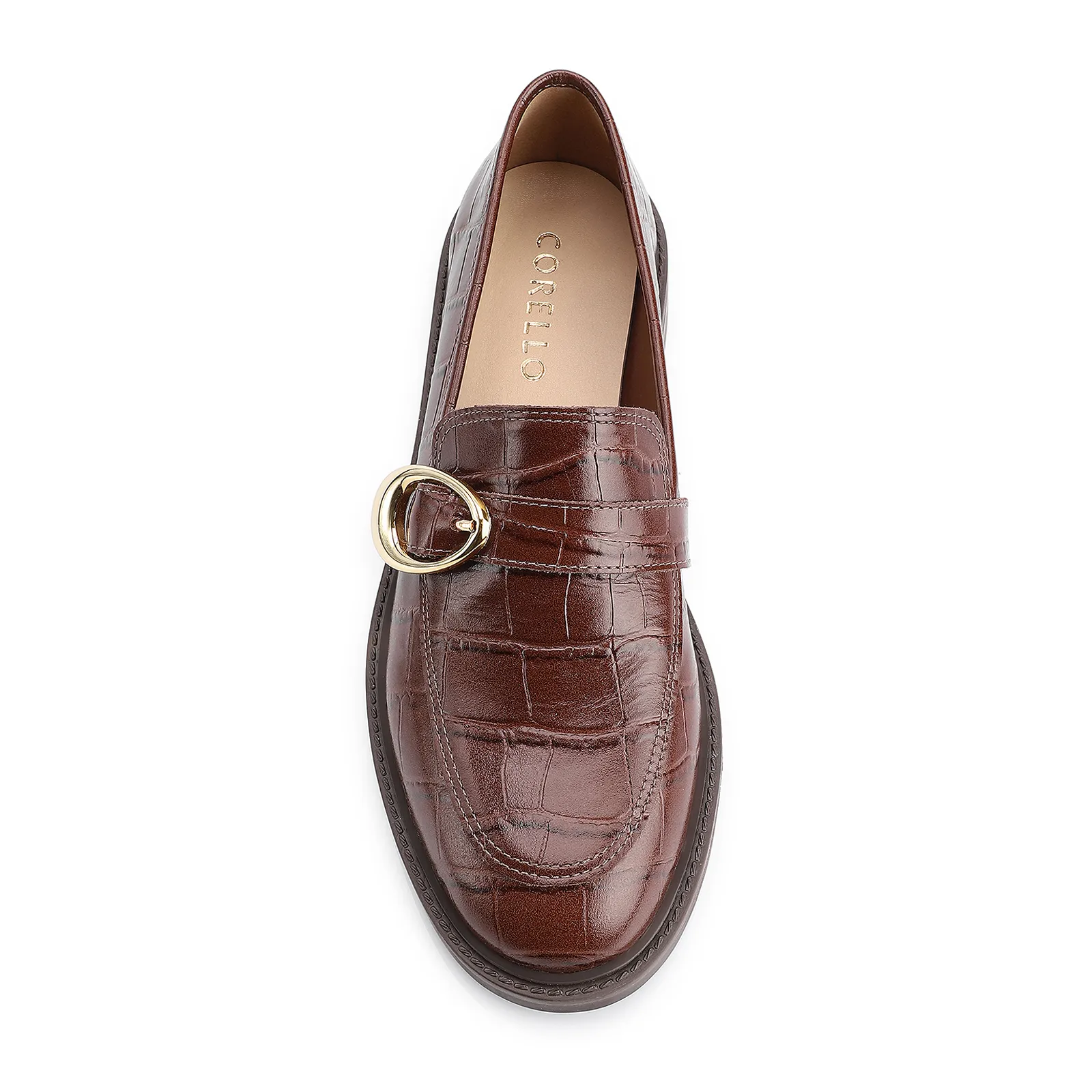 Mocassim Fivela Couro Croco Marrom