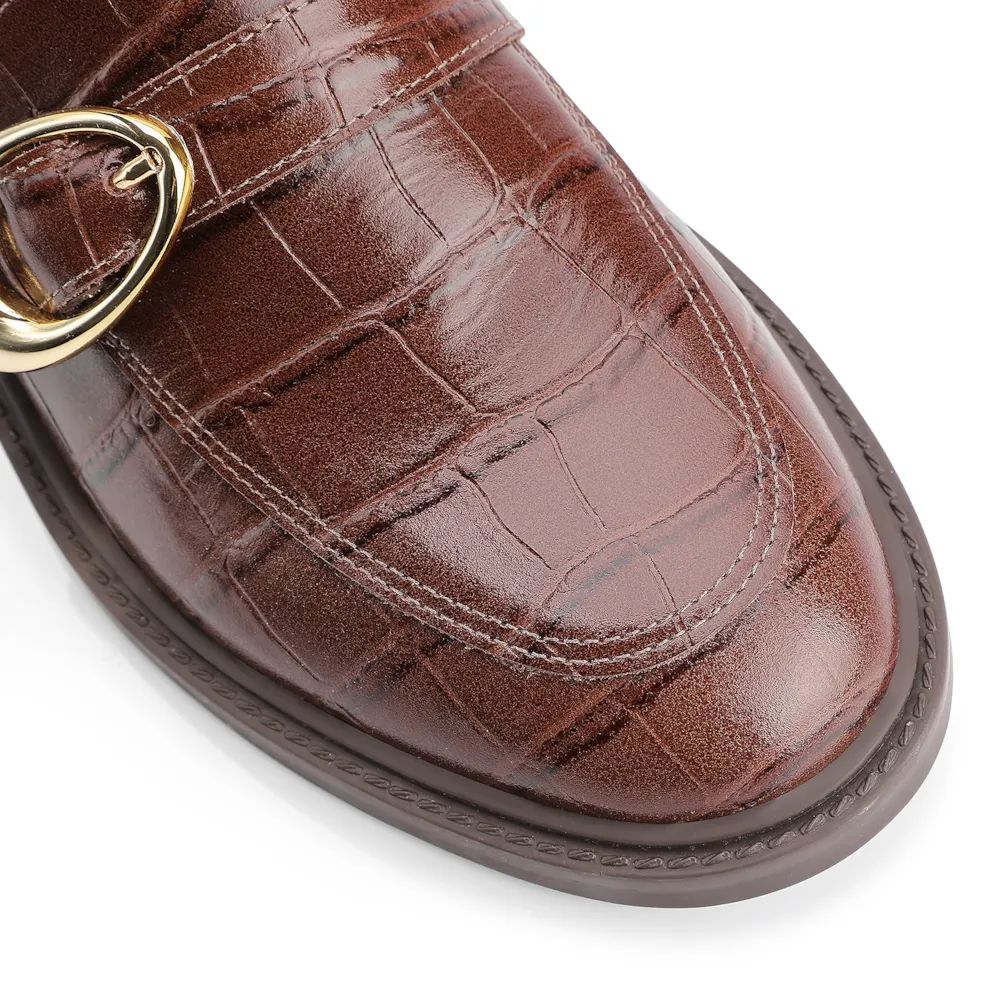 Mocassim Fivela Couro Croco Marrom - imagem 7