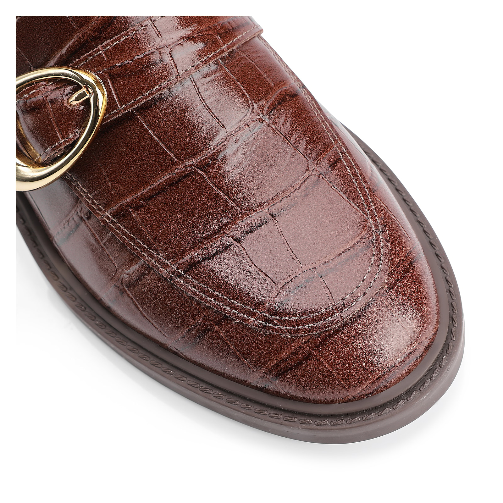 Mocassim Fivela Couro Croco Marrom