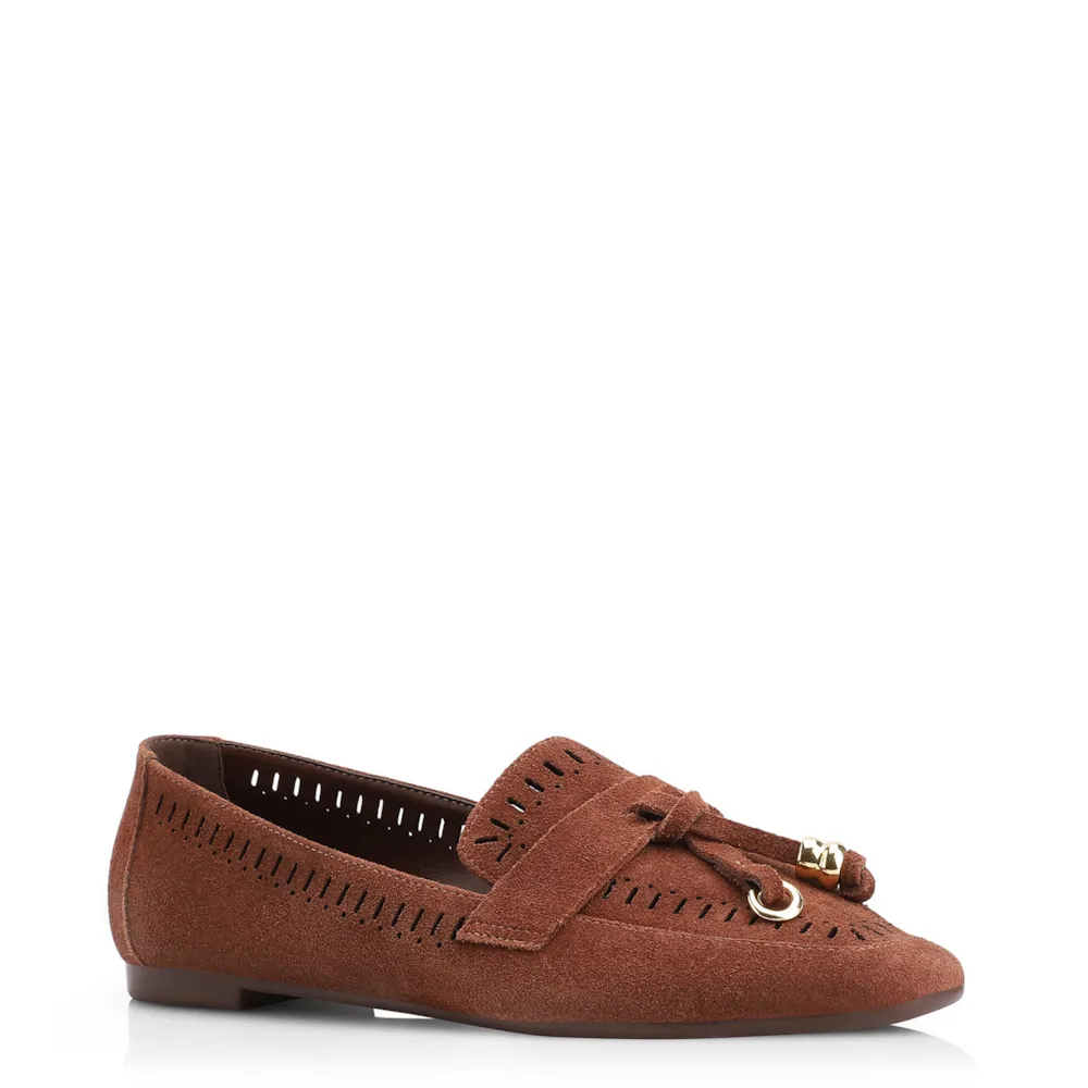 Mocassim Laser Cut Couro Camurça Marrom