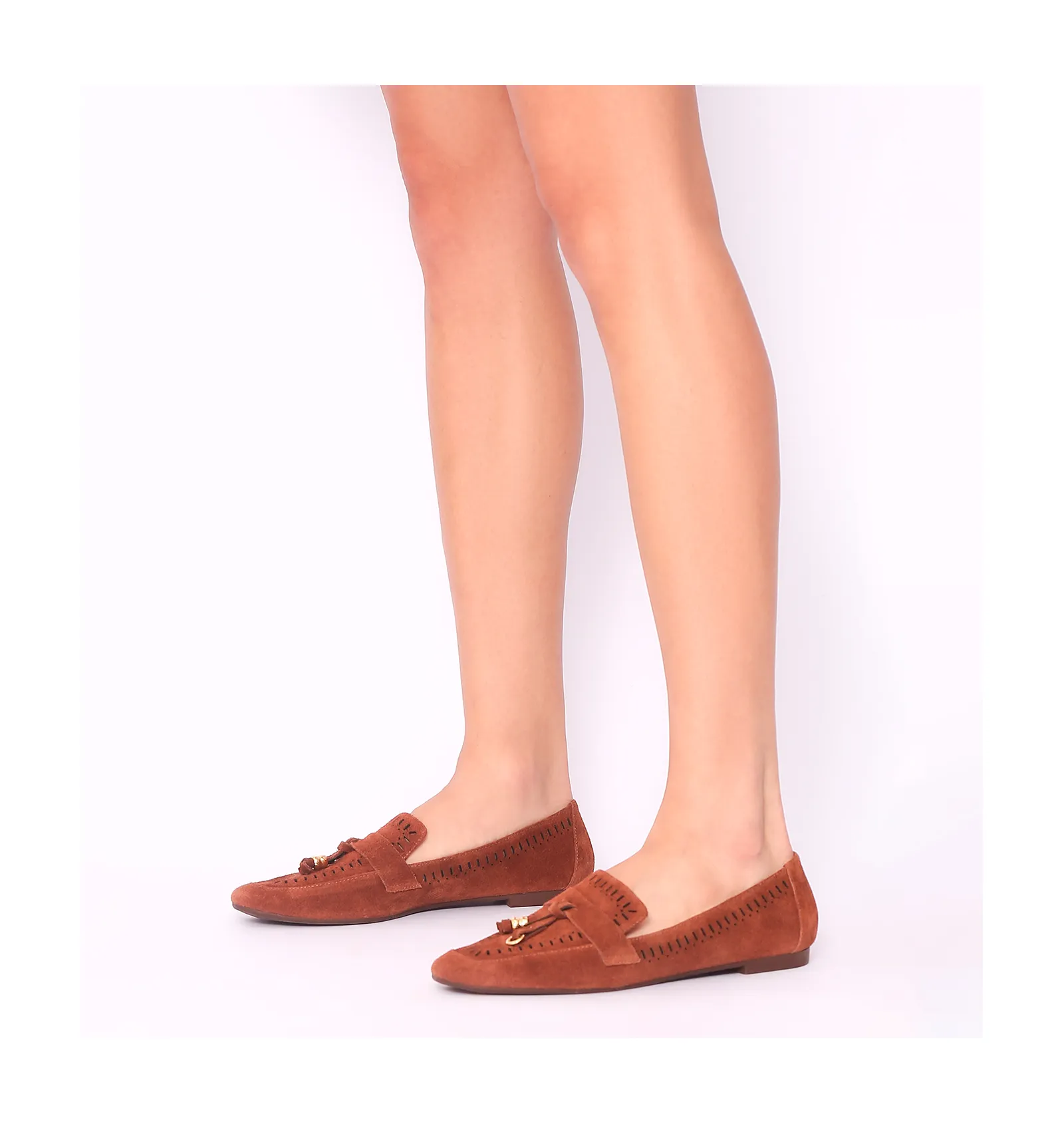Mocassim Laser Cut Couro Camurça Marrom