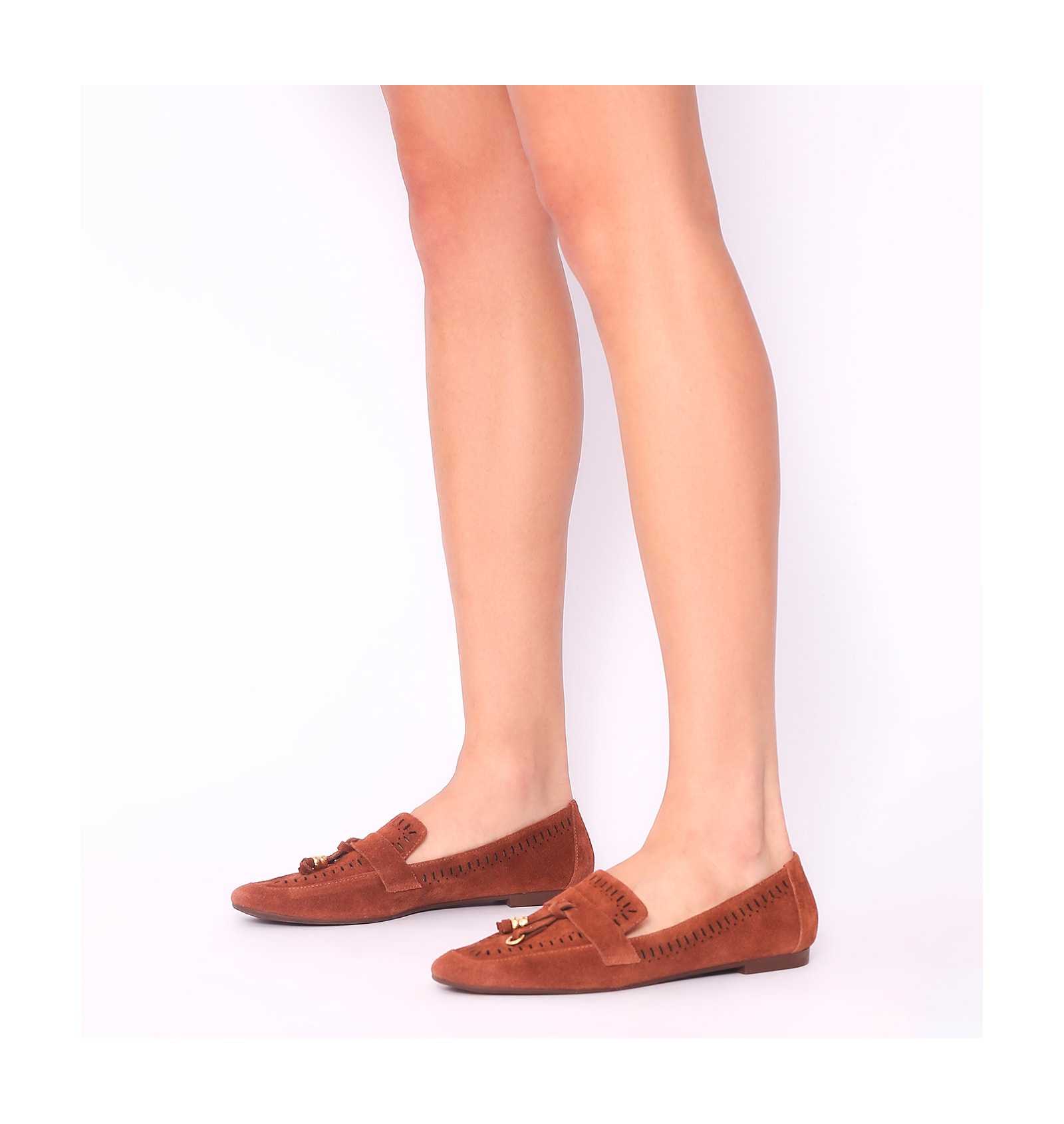 Mocassim Laser Cut Couro Camurça Marrom