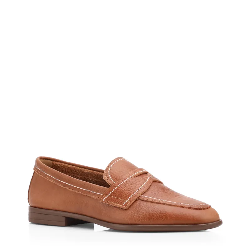 Mocassim Marrom Claro Couro Antique Pesponto Bico Fino