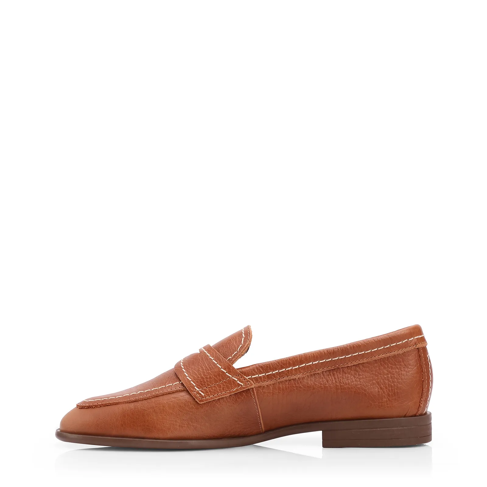 Mocassim Marrom Claro Couro Antique Pesponto Bico Fino