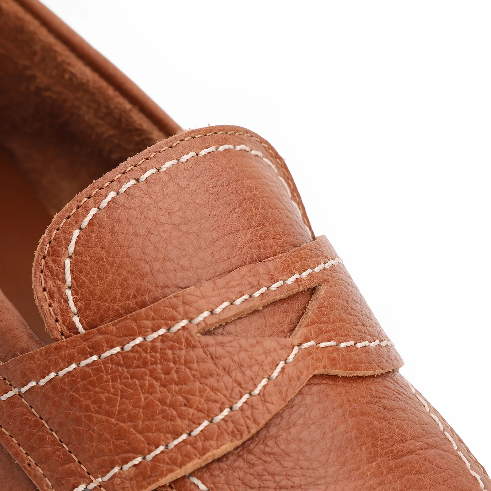 Mocassim Marrom Claro Couro Antique Pesponto Bico Fino