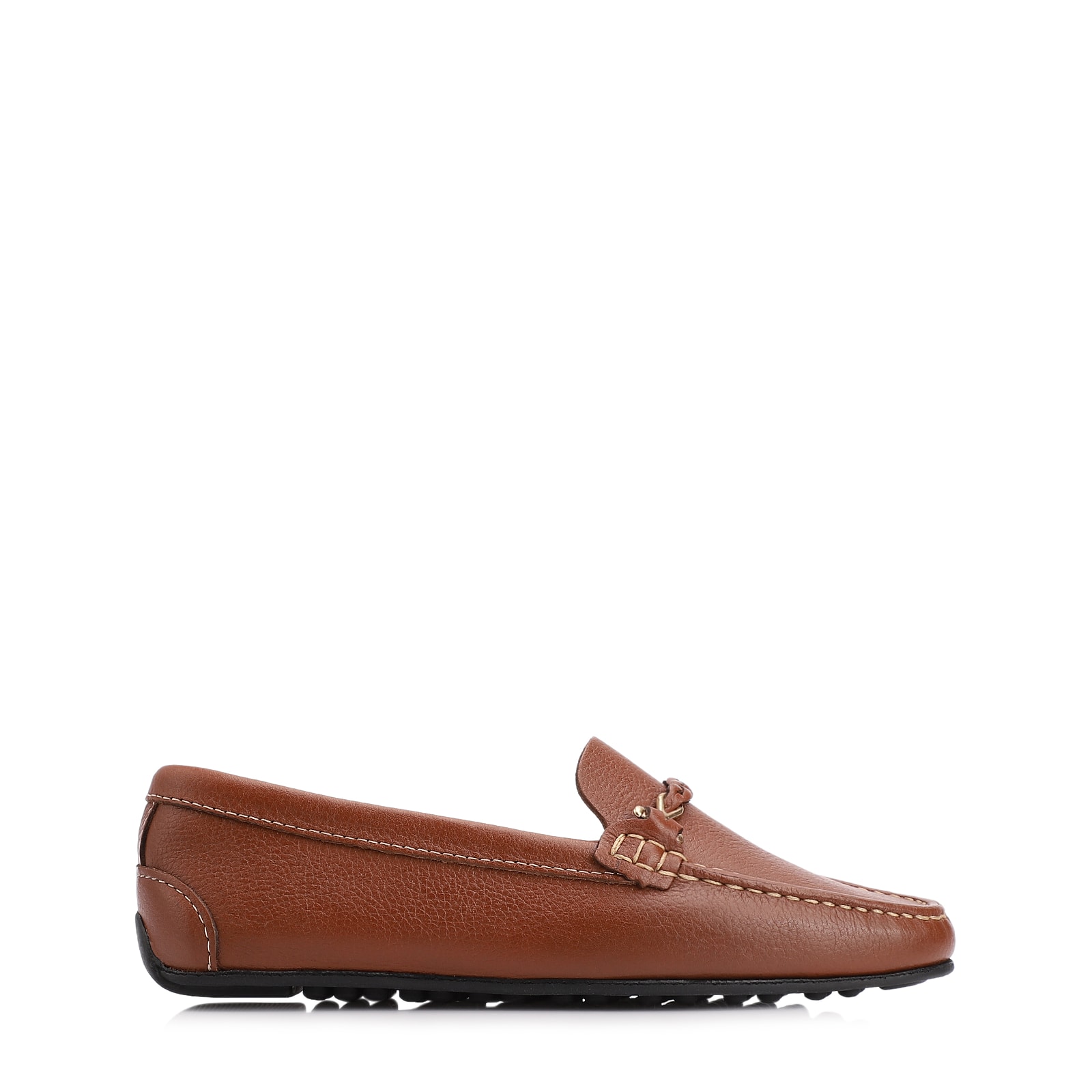 Mocassim Marrom Couro Antique Tira Trançada Pespontos