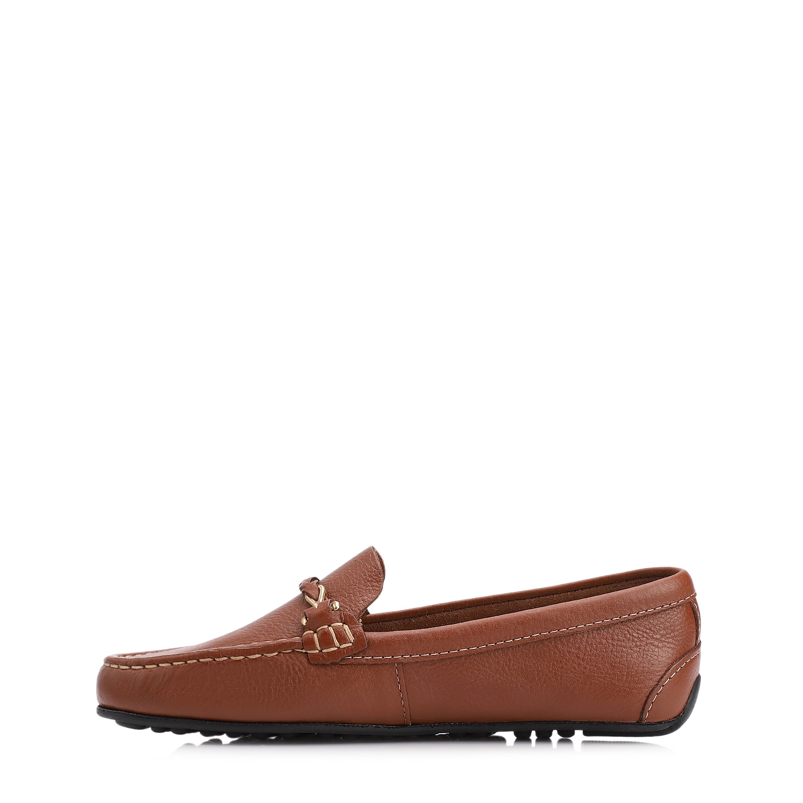 Mocassim Marrom Couro Antique Tira Trançada Pespontos
