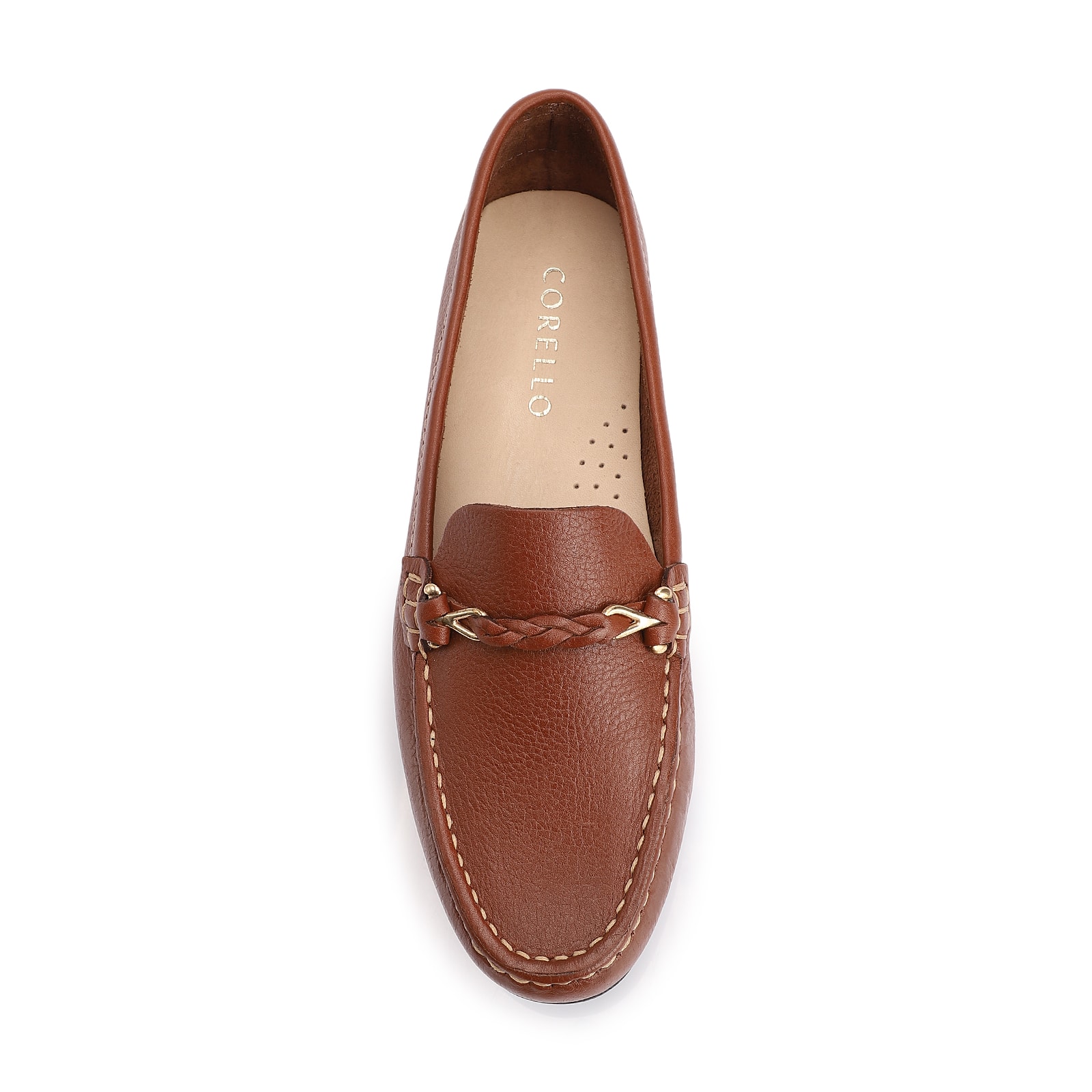 Mocassim Marrom Couro Antique Tira Trançada Pespontos