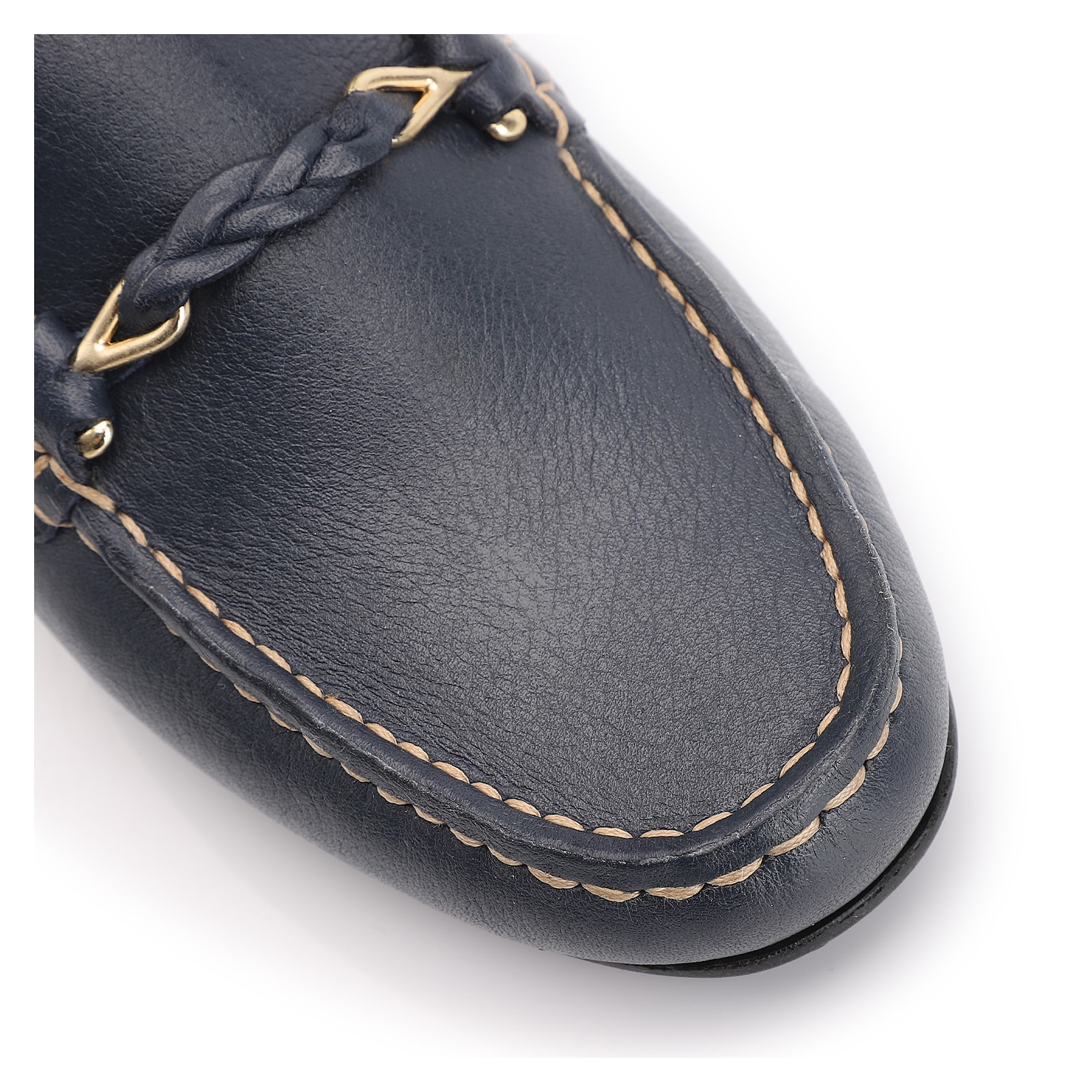 Mocassim Marrom Couro Antique Tira Trançada Pespontos