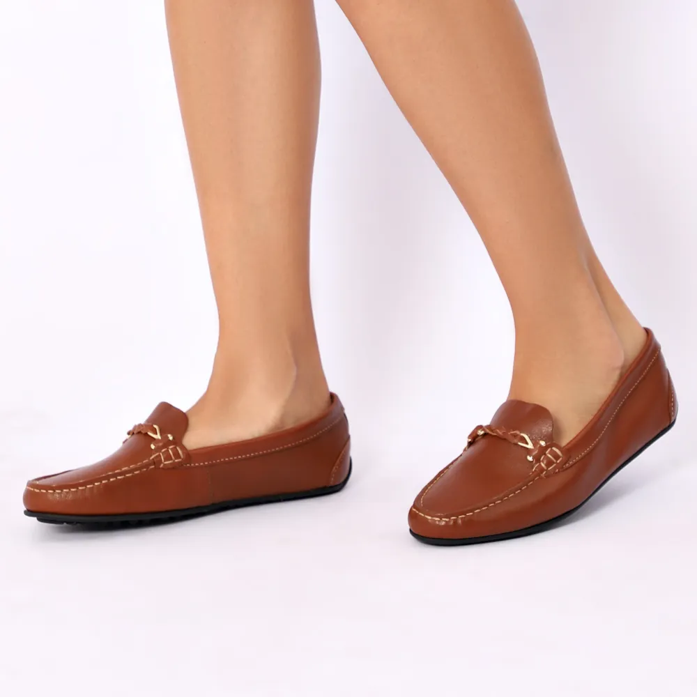 Mocassim Marrom Couro Antique Tira Trançada Pespontos - imagem 2