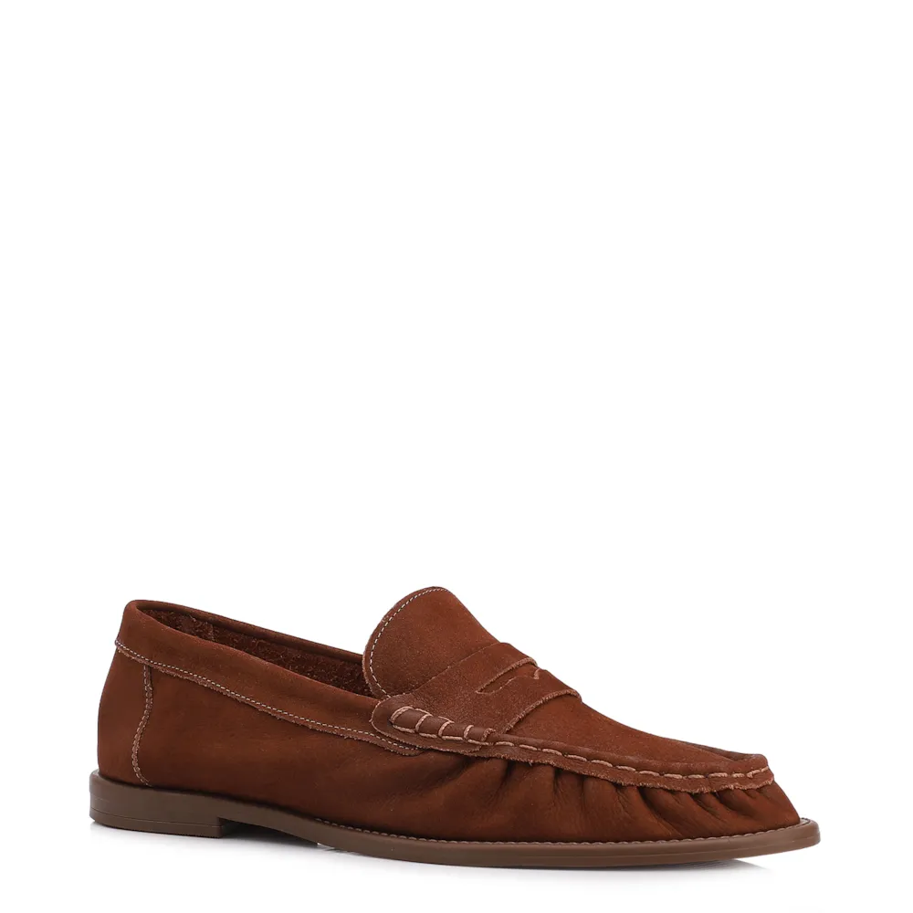 Mocassim Marrom Couro Nobuck Floater Franzido