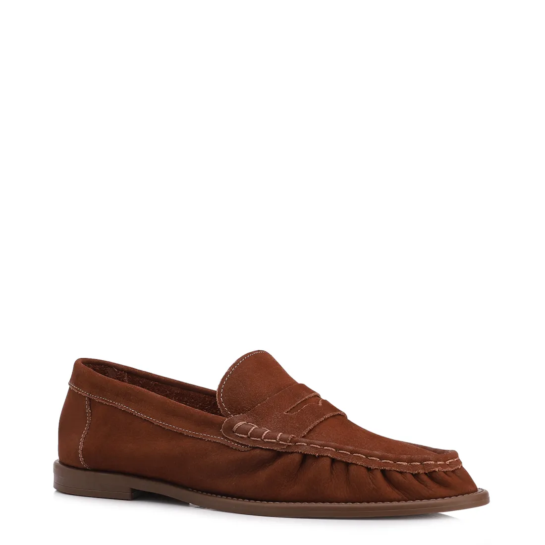 Mocassim Marrom Couro Nobuck Floater Franzido