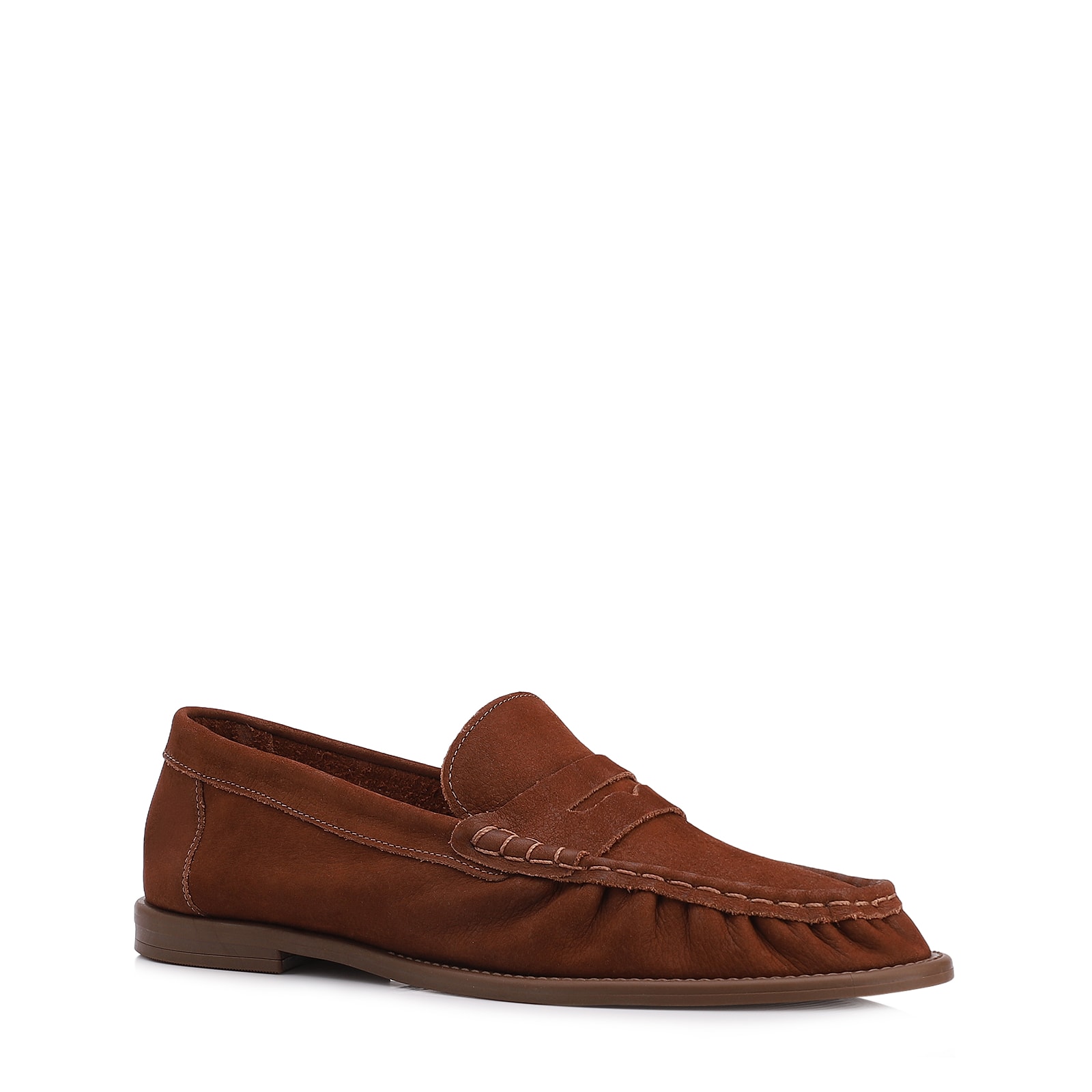 Mocassim Marrom Couro Nobuck Floater Franzido