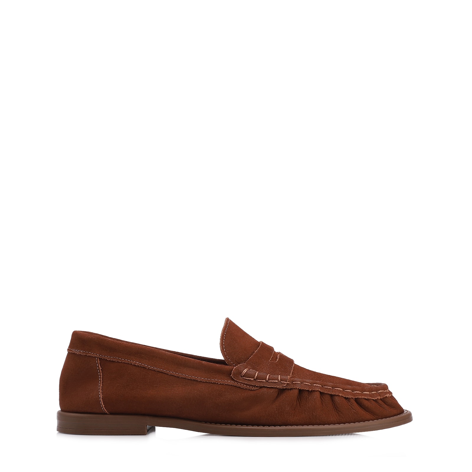 Mocassim Marrom Couro Nobuck Floater Franzido