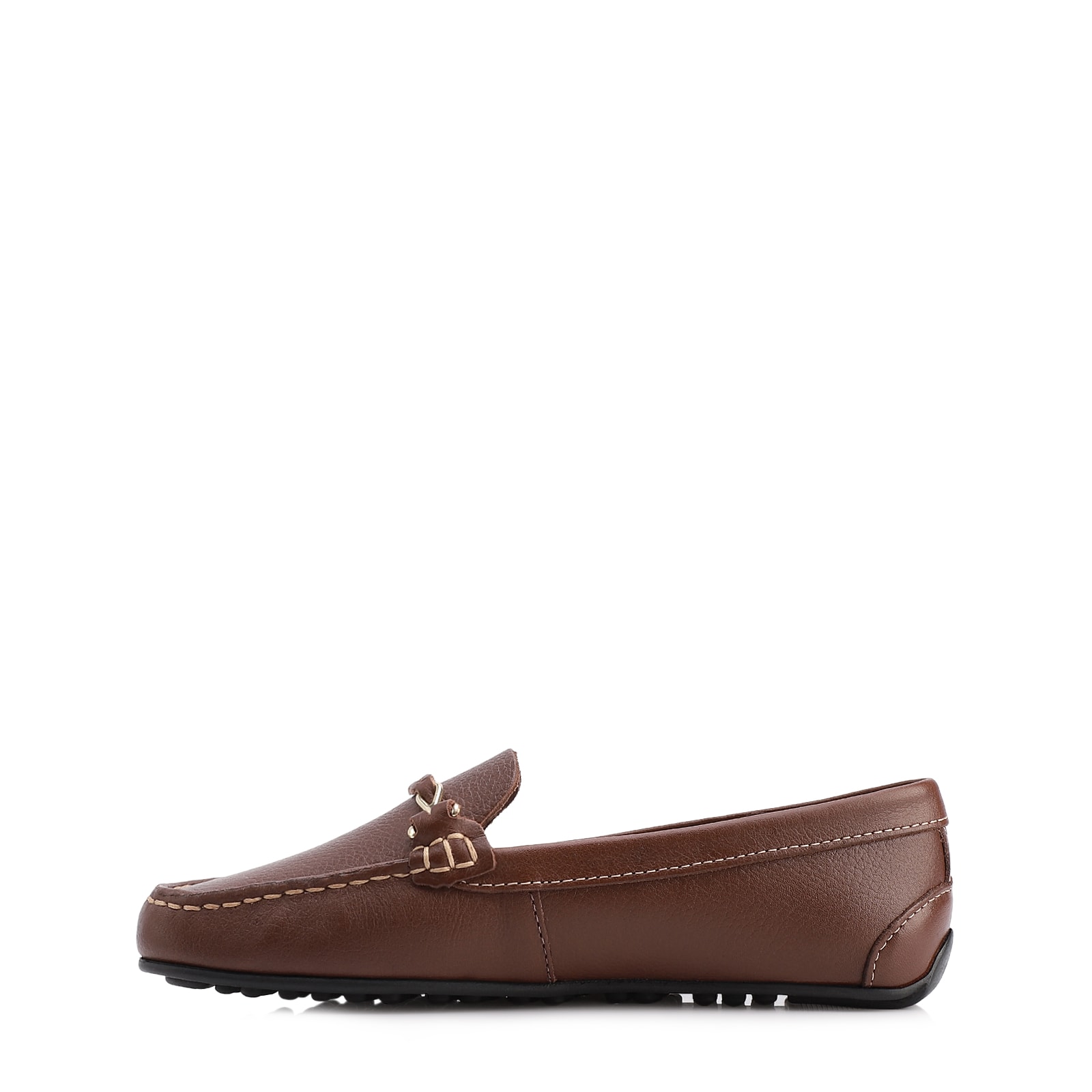 Mocassim Marrom Escuro Couro Antique Tira Trançada Pespontos