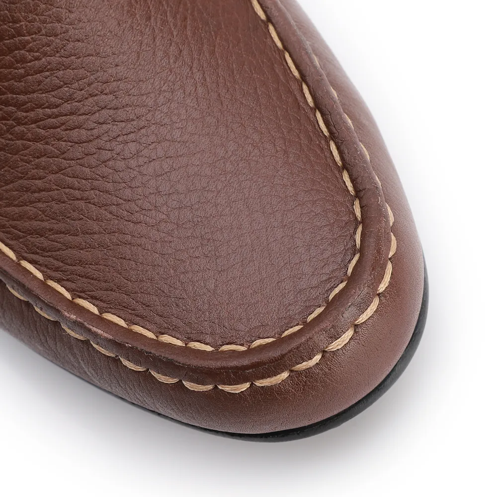 Mocassim Marrom Escuro Couro Antique Tira Trançada Pespontos - imagem 6