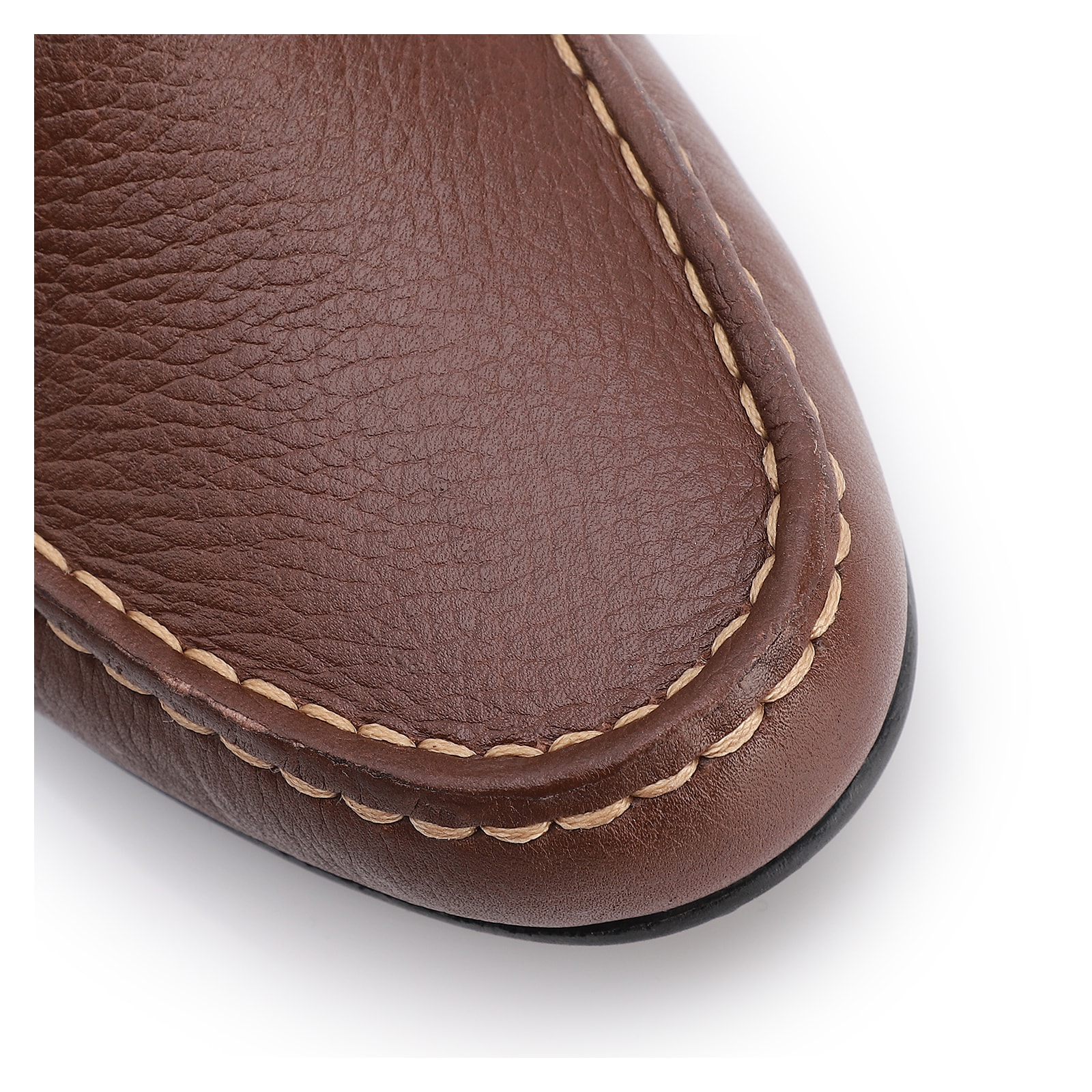 Mocassim Marrom Escuro Couro Antique Tira Trançada Pespontos