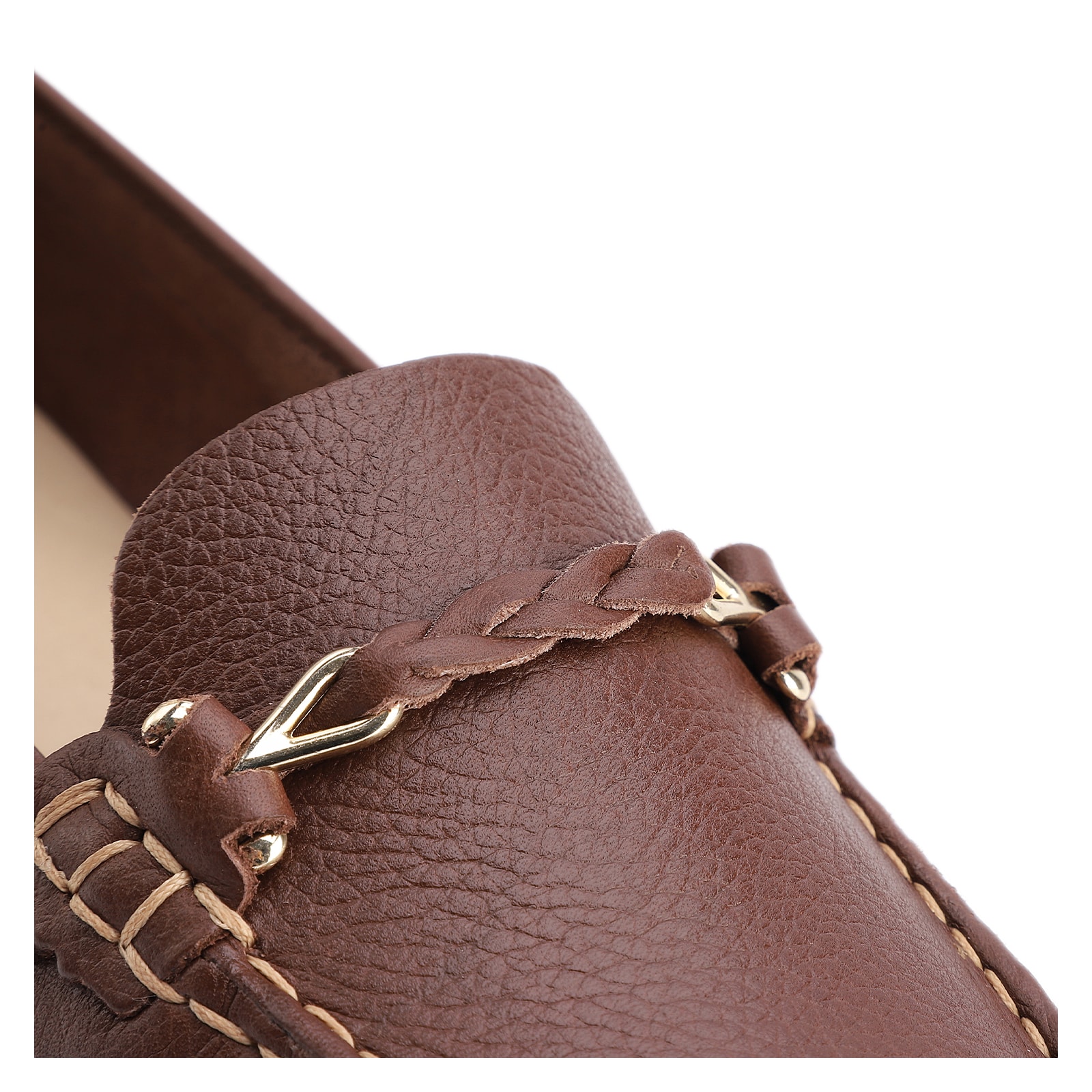 Mocassim Marrom Escuro Couro Antique Tira Trançada Pespontos