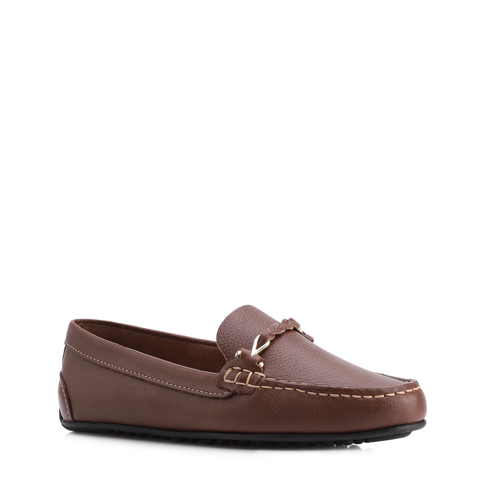 Mocassim Marrom Escuro Couro Antique Tira Trançada Pespontos