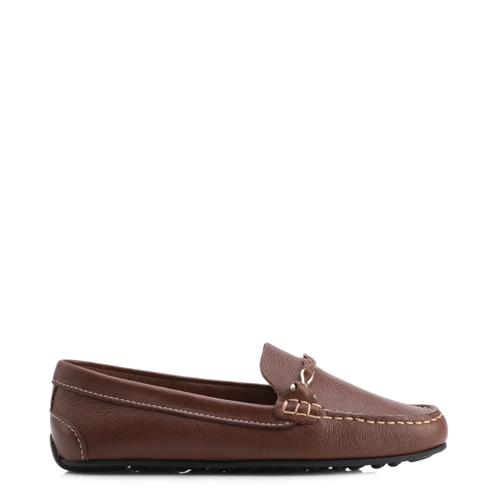 Mocassim Marrom Escuro Couro Antique Tira Trançada Pespontos - imagem 2