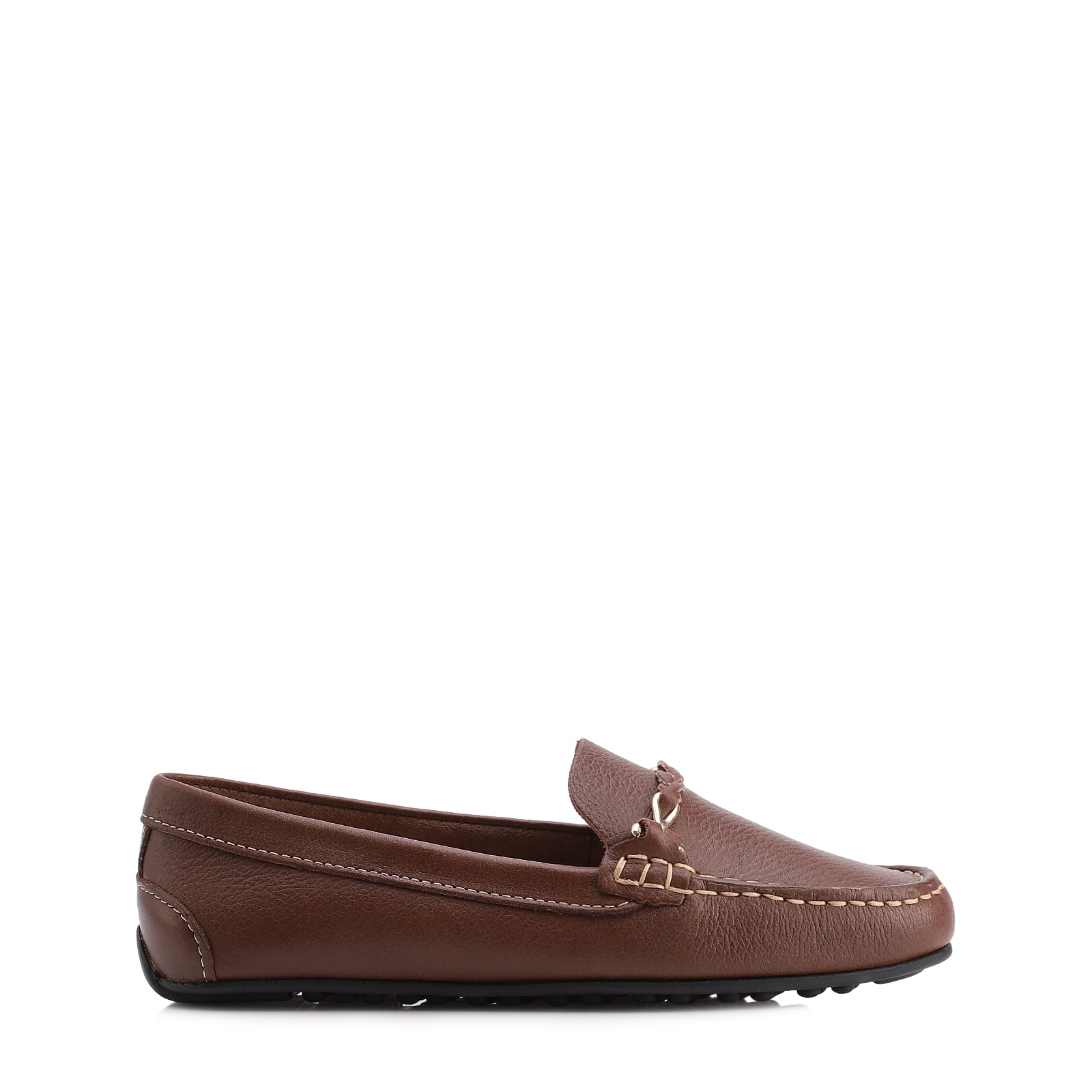Mocassim Marrom Escuro Couro Antique Tira Trançada Pespontos