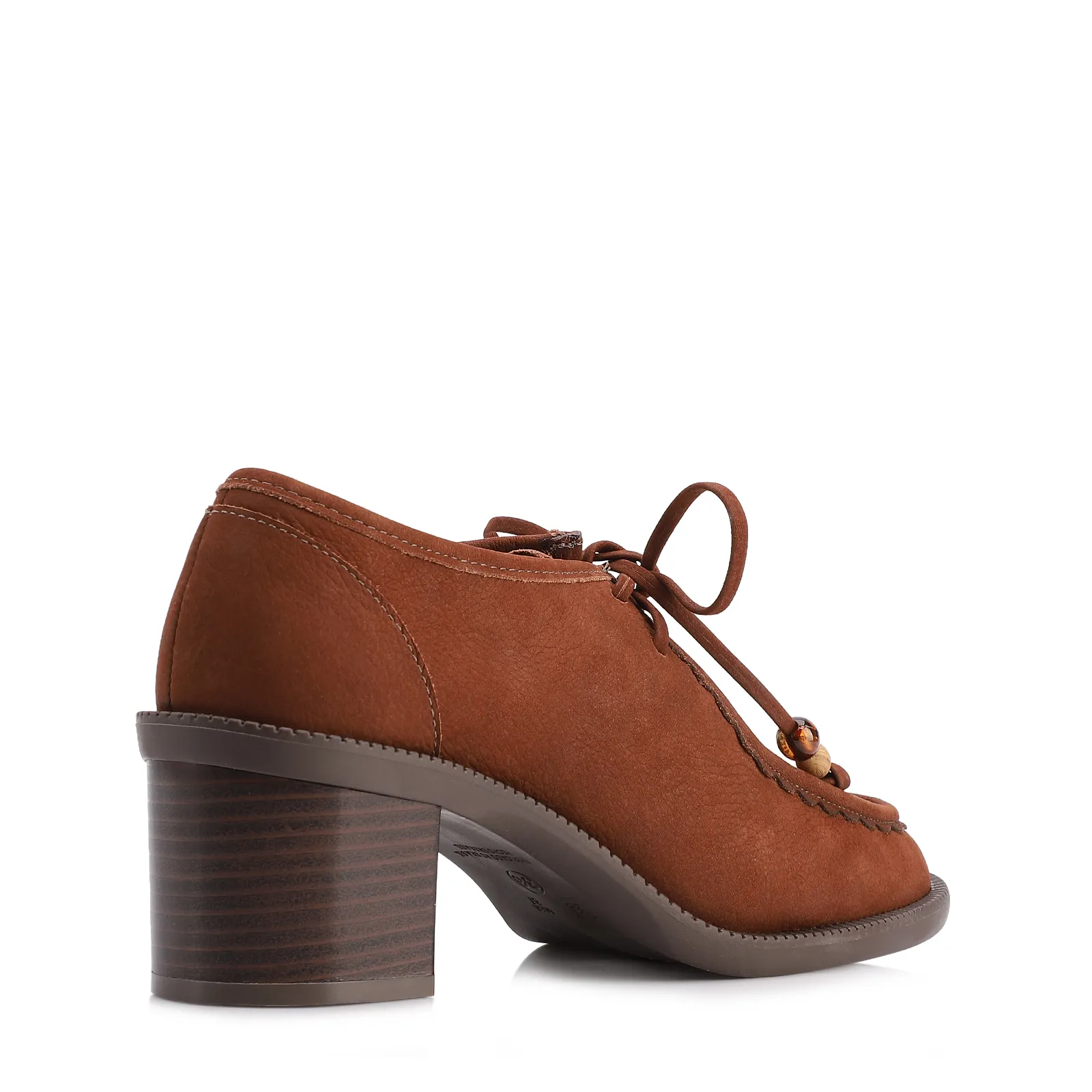 Mocassim Marrom Salto Bloco Médio Couro Nobuck Floater Amarração
