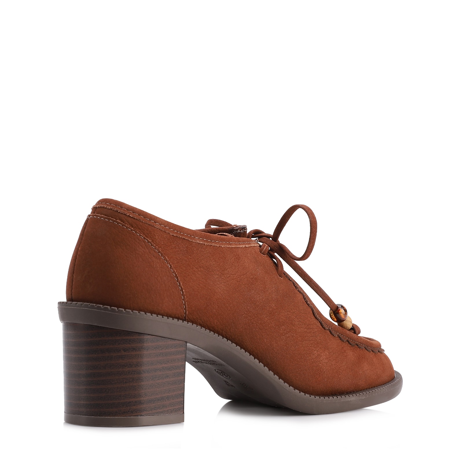 Mocassim Marrom Salto Bloco Médio Couro Nobuck Floater Amarração