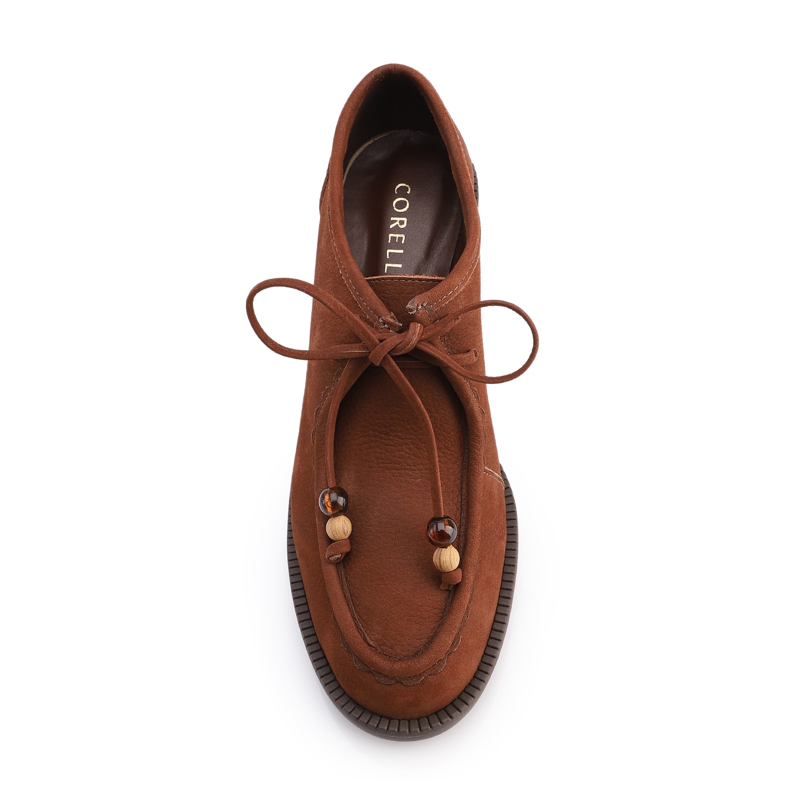 Mocassim Marrom Salto Bloco Médio Couro Nobuck Floater Amarração