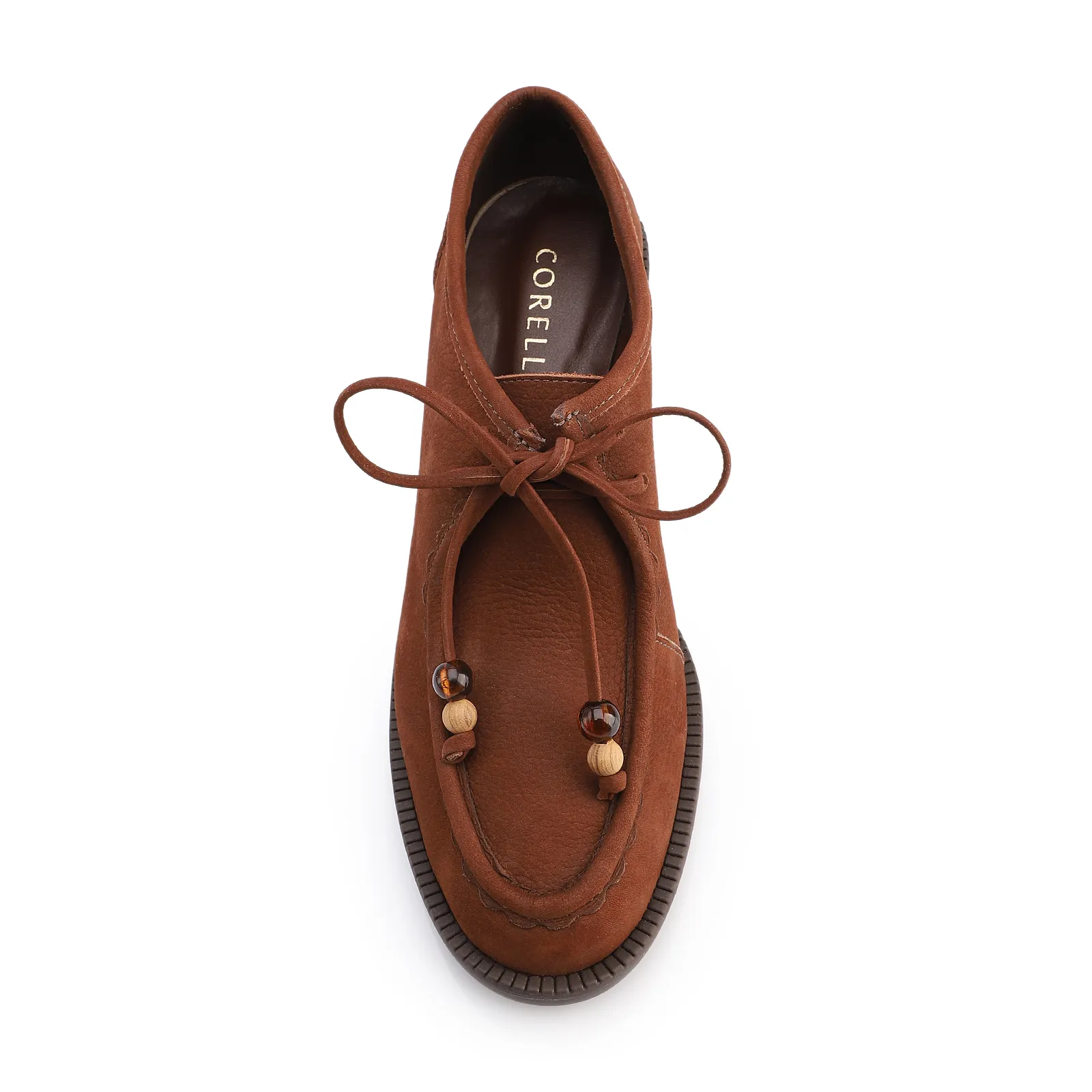 Mocassim Marrom Salto Bloco Médio Couro Nobuck Floater Amarração