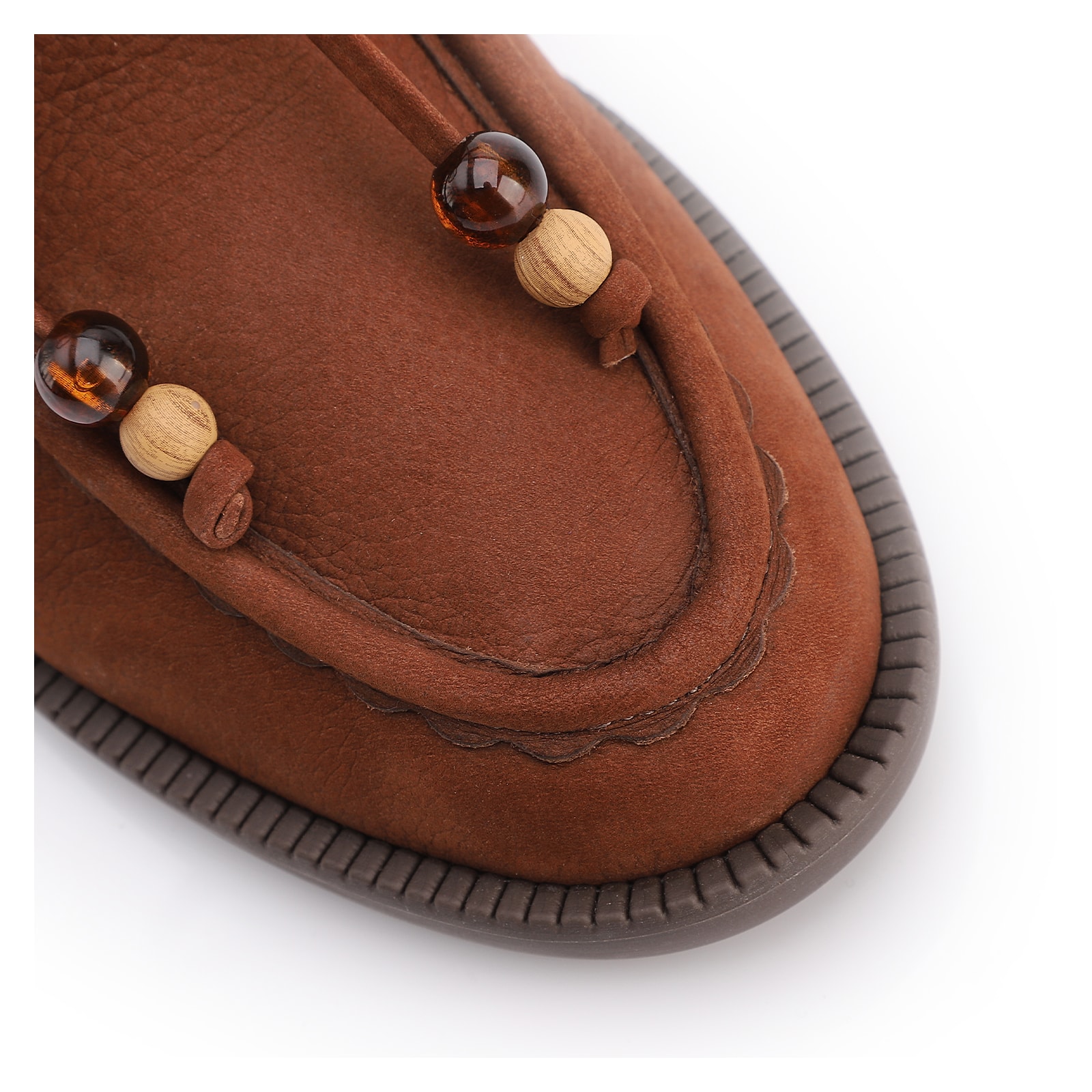 Mocassim Marrom Salto Bloco Médio Couro Nobuck Floater Amarração