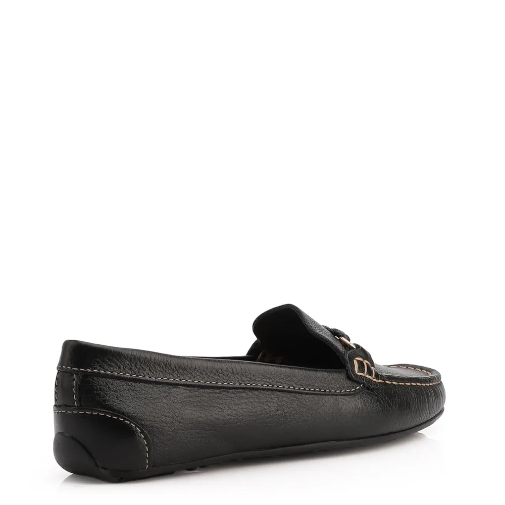 Mocassim Preto Couro Antique Tira Trançada Pespontos - imagem 3