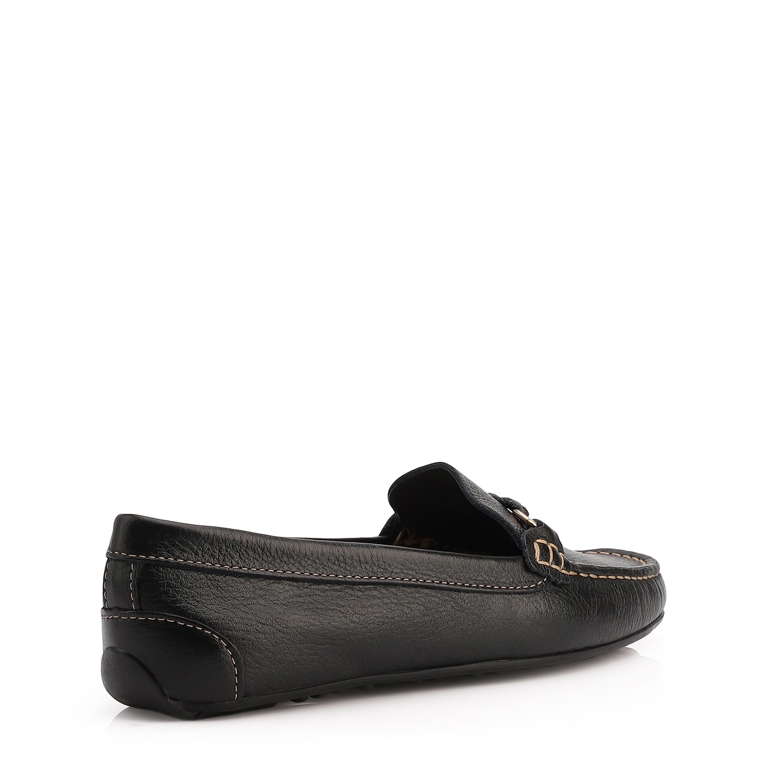Mocassim Preto Couro Antique Tira Trançada Pespontos