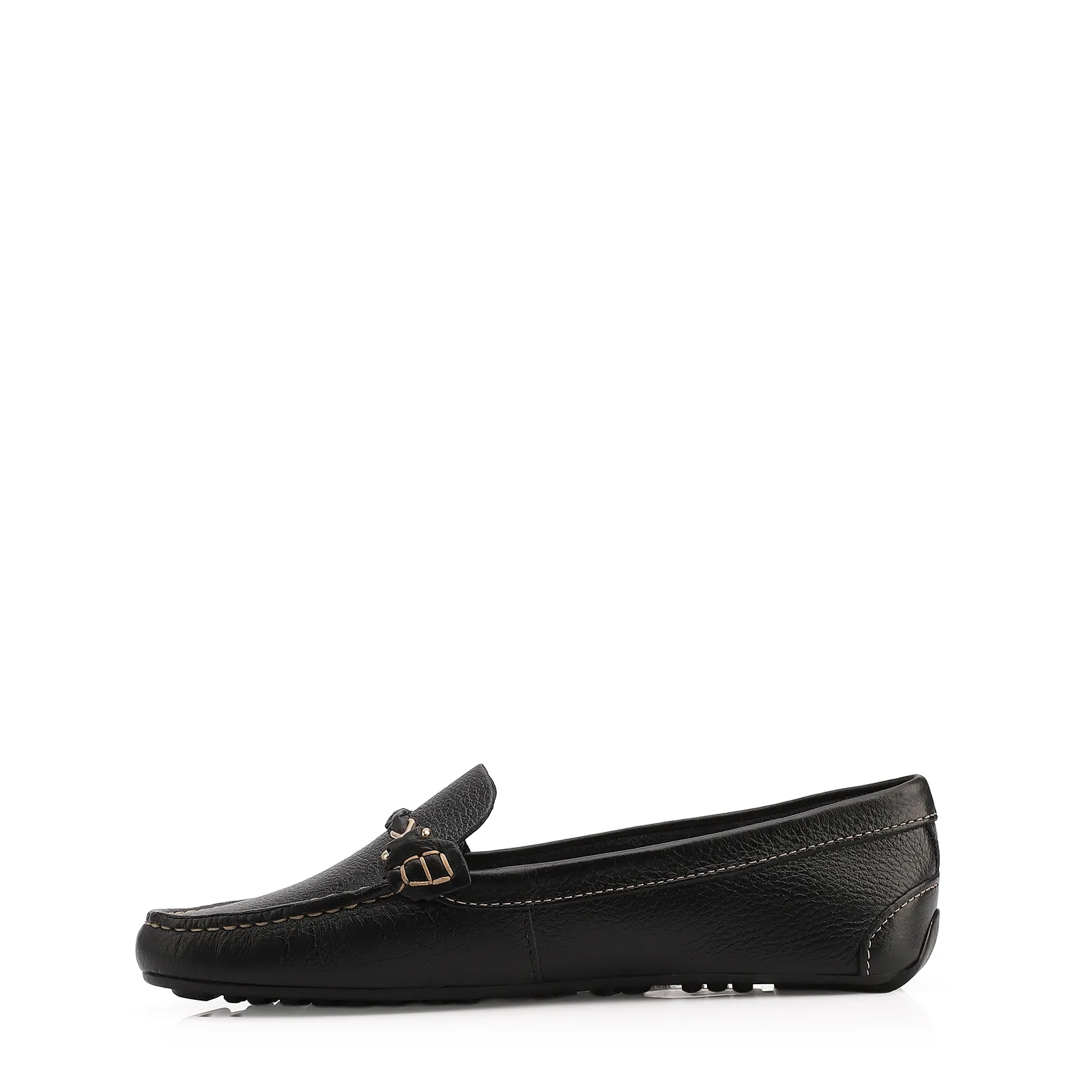 Mocassim Preto Couro Antique Tira Trançada Pespontos