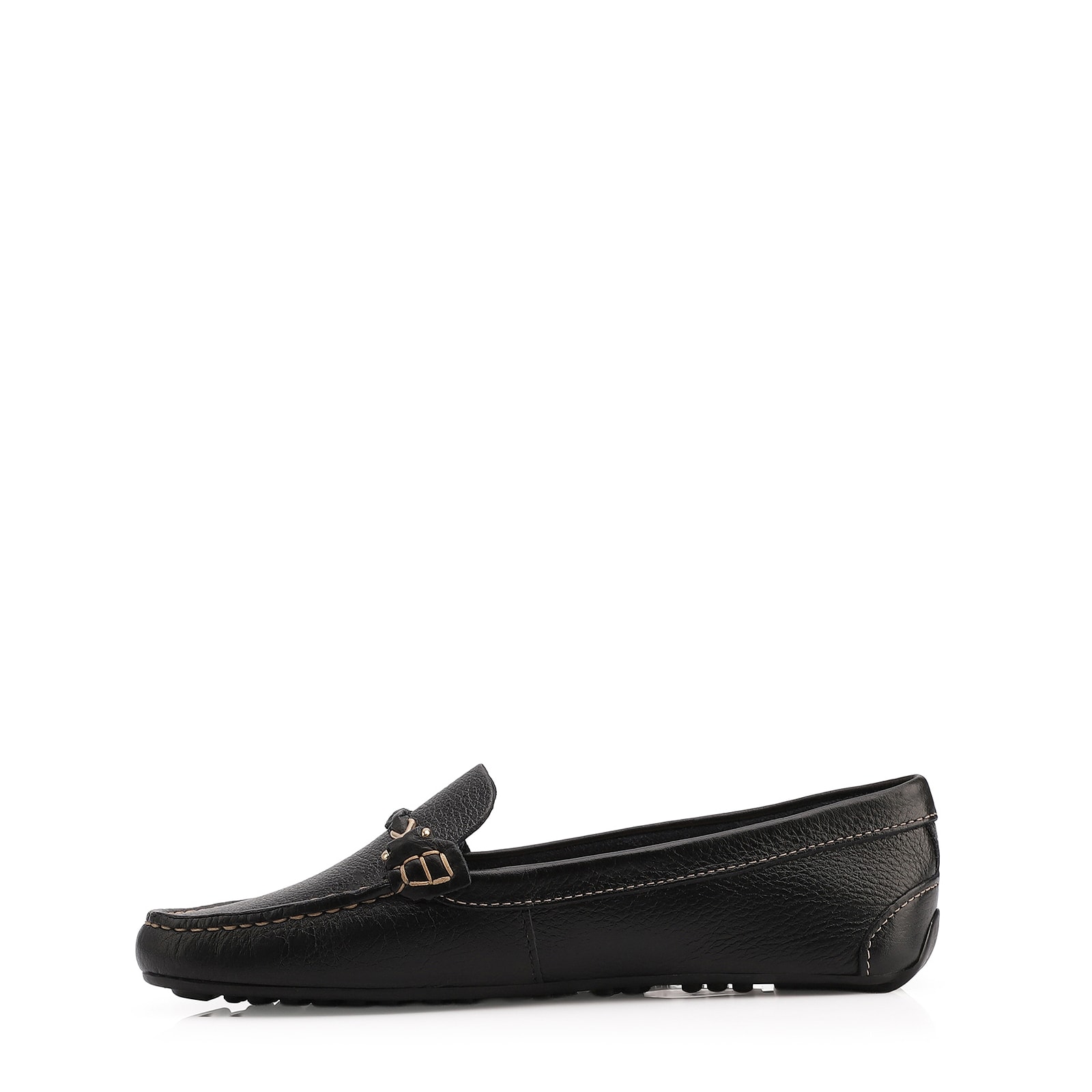 Mocassim Preto Couro Antique Tira Trançada Pespontos