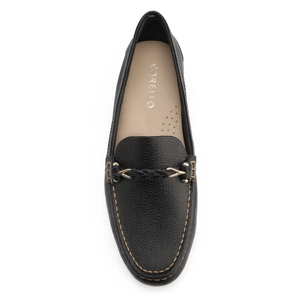 Mocassim Preto Couro Antique Tira Trançada Pespontos - imagem 5
