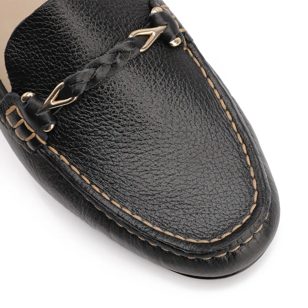 Mocassim Preto Couro Antique Tira Trançada Pespontos - imagem 6