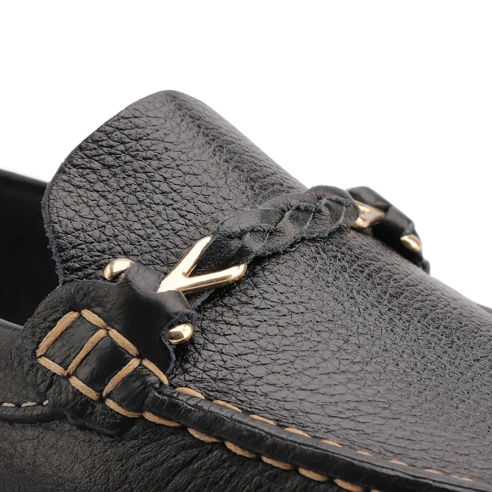 Mocassim Preto Couro Antique Tira Trançada Pespontos - imagem 7