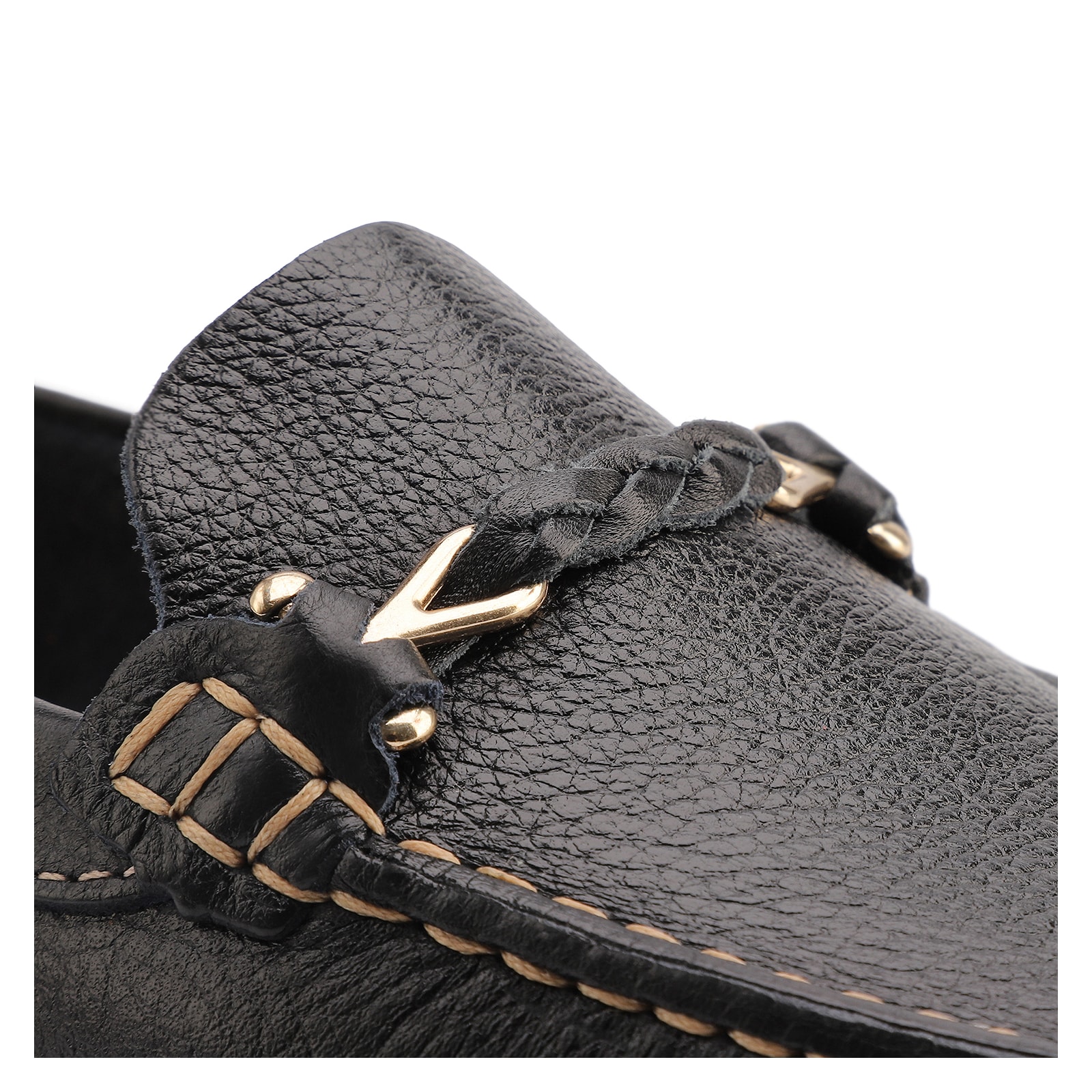 Mocassim Preto Couro Antique Tira Trançada Pespontos